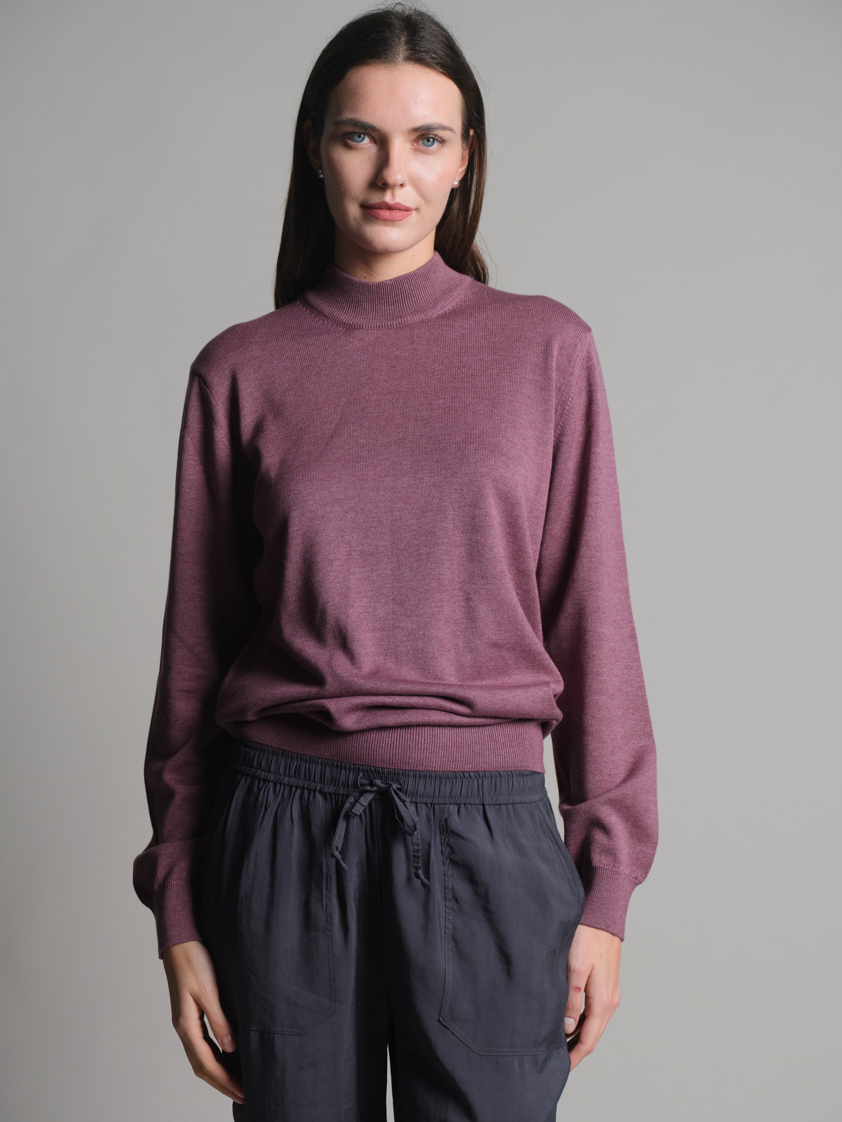 COTTON TURTLENECK UNISEX SWEATER DRIED ROSE