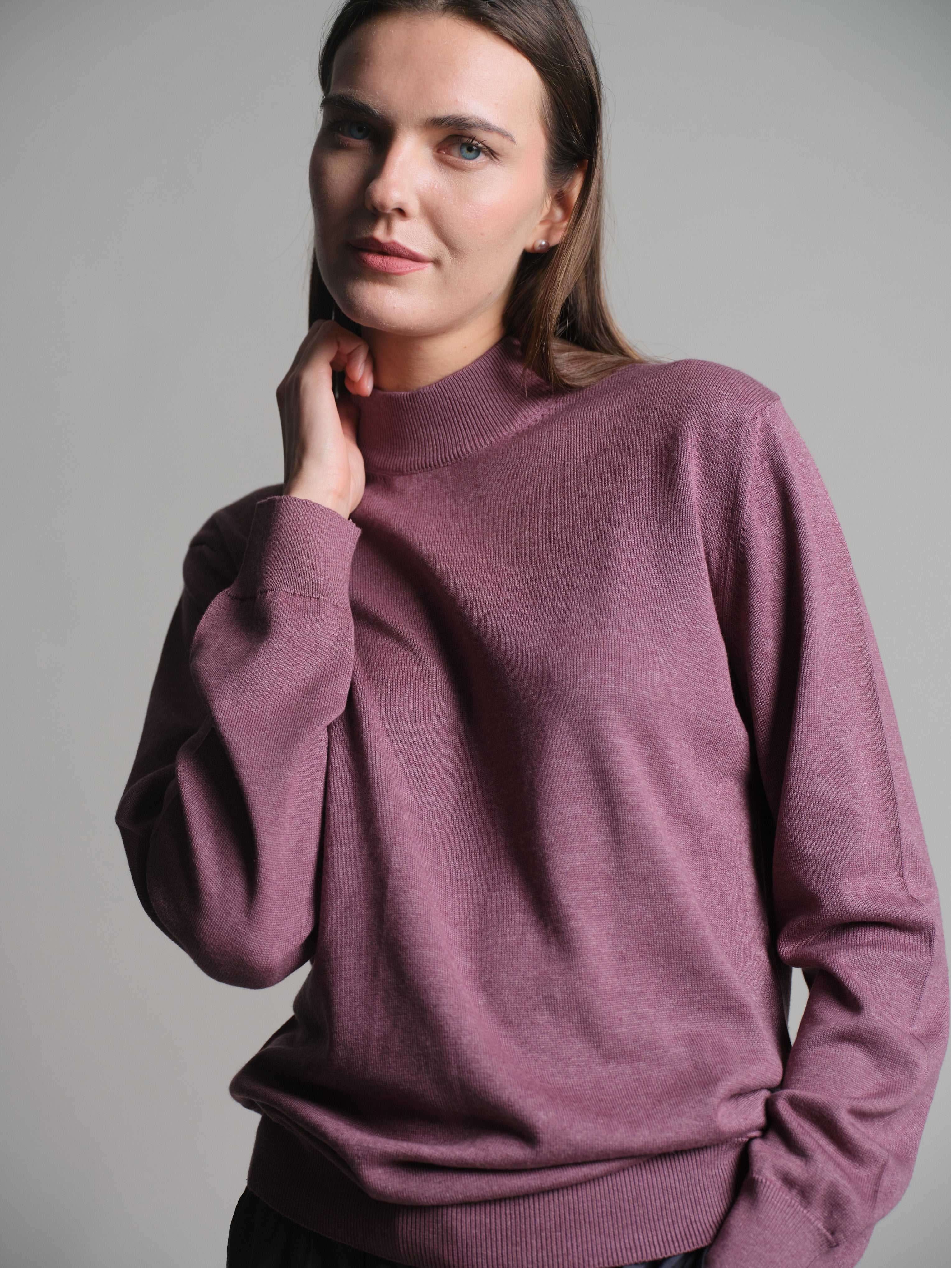 COTTON TURTLENECK UNISEX SWEATER DRIED ROSE