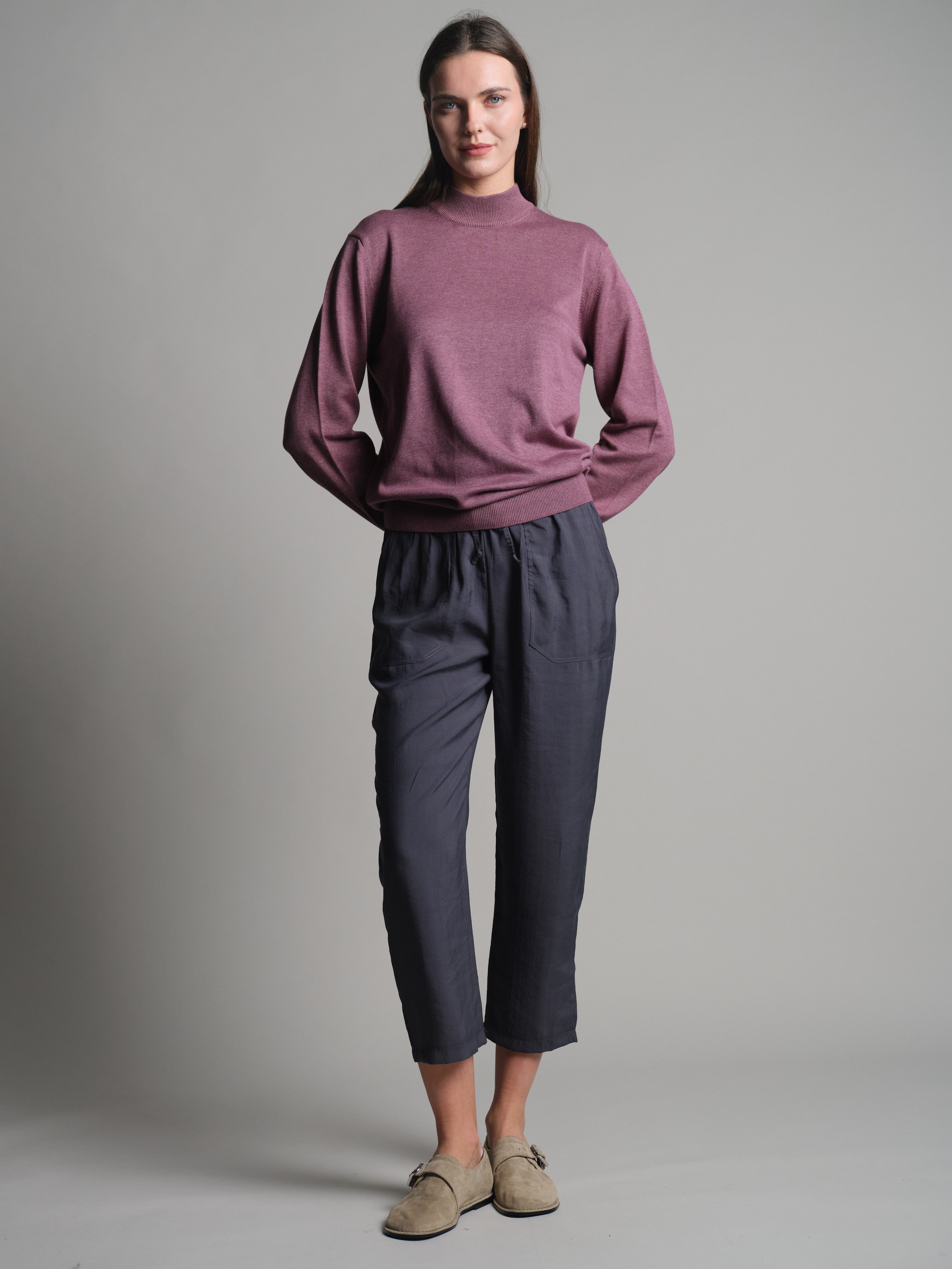 COTTON TURTLENECK UNISEX SWEATER DRIED ROSE
