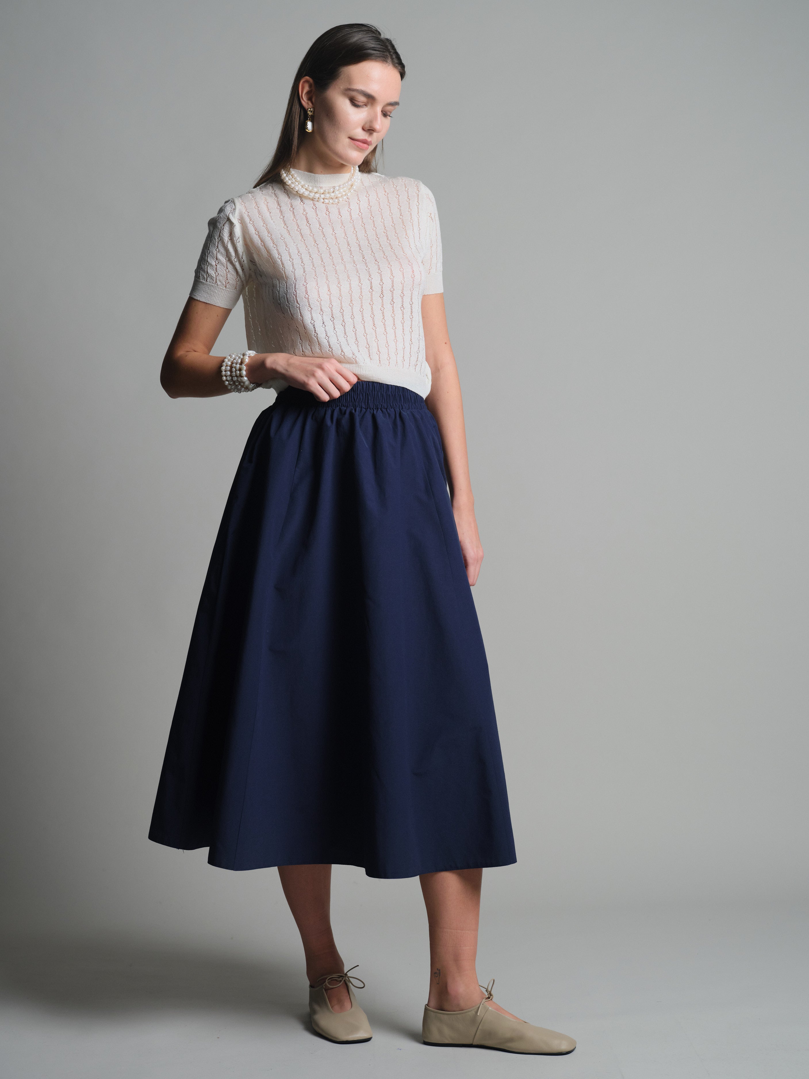 ELASTIK BEL BANTLI MIDI ETEK LACIVERT