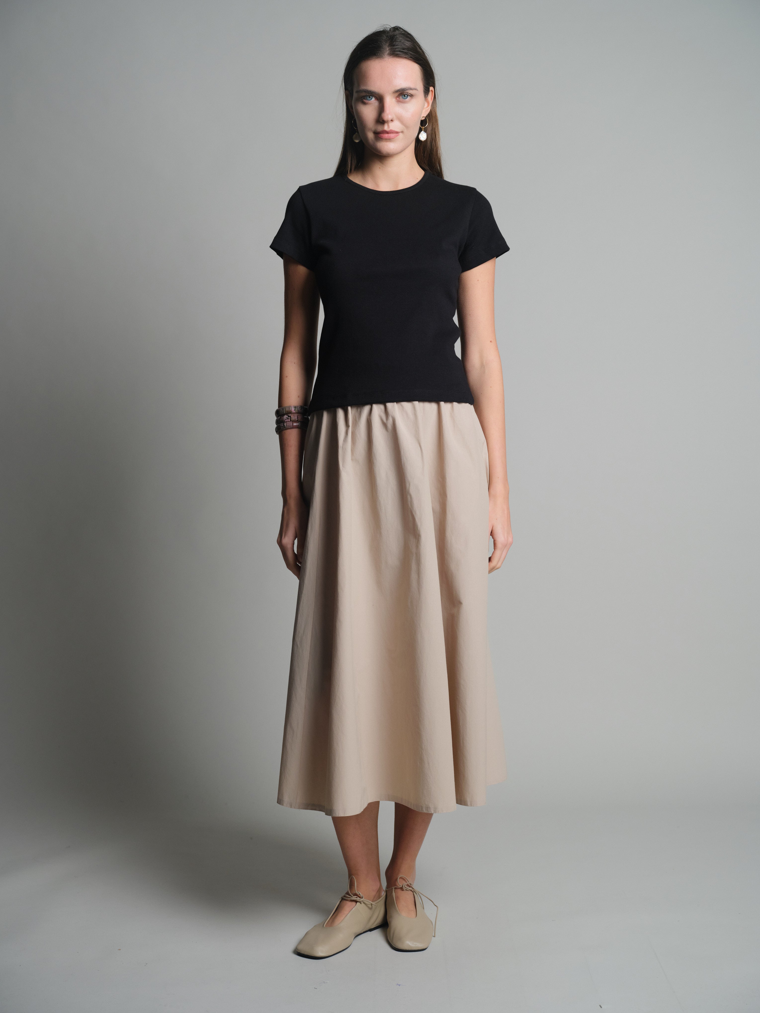 FITILLI KISA KOLLU PAMUK T-SHIRT SIYAH