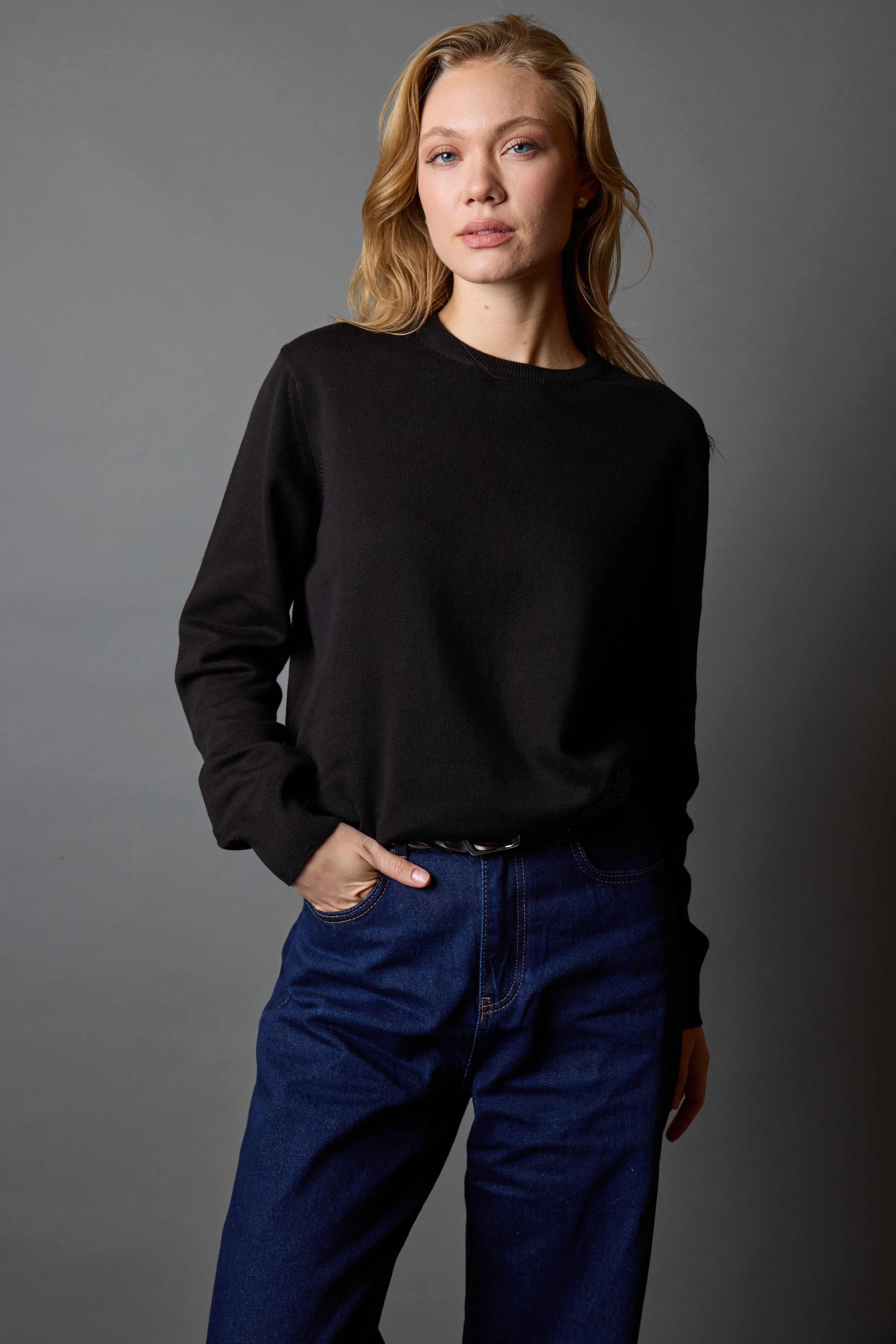 PAMUK BISIKLET YAKA UNISEX KAZAK SIYAH