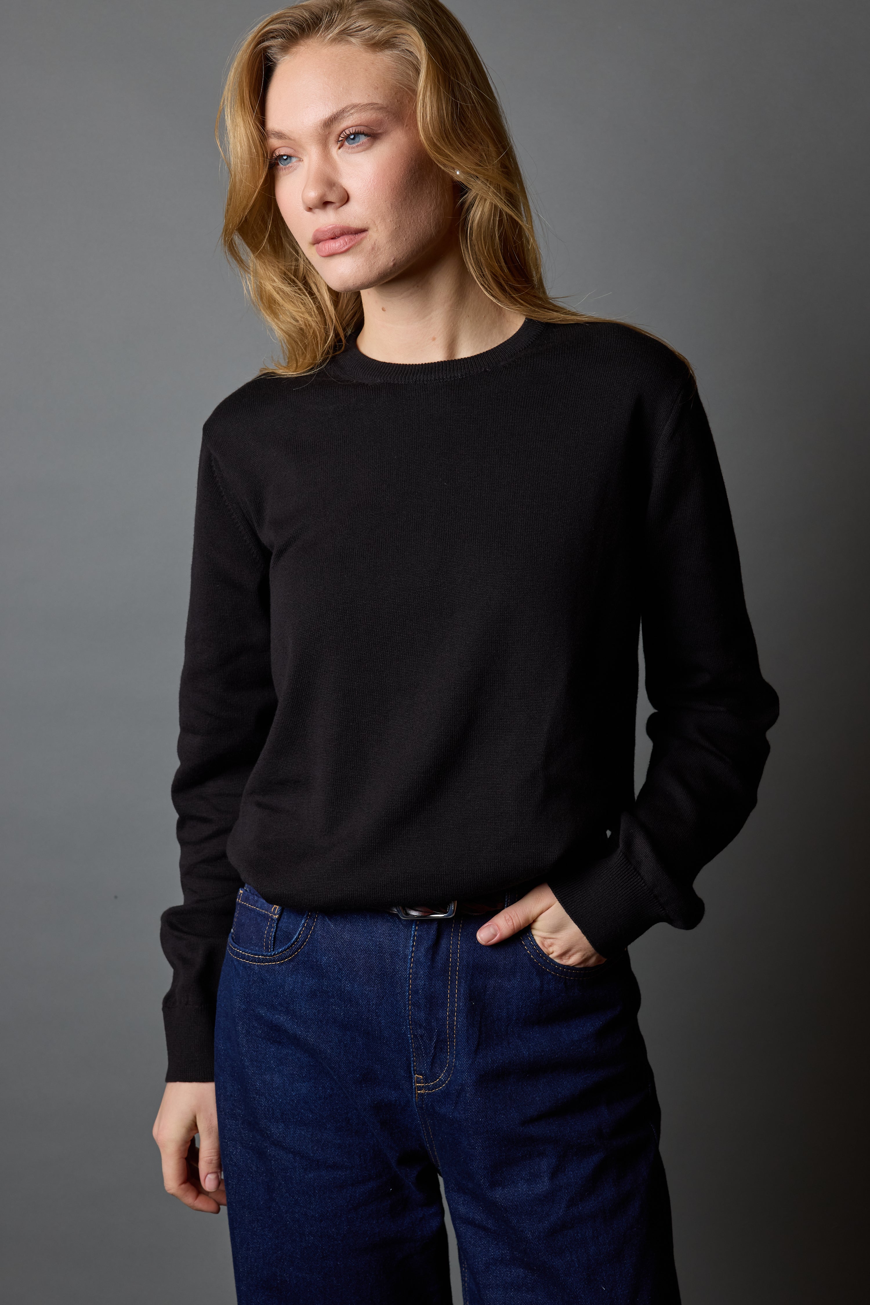 PAMUK BISIKLET YAKA UNISEX KAZAK SIYAH