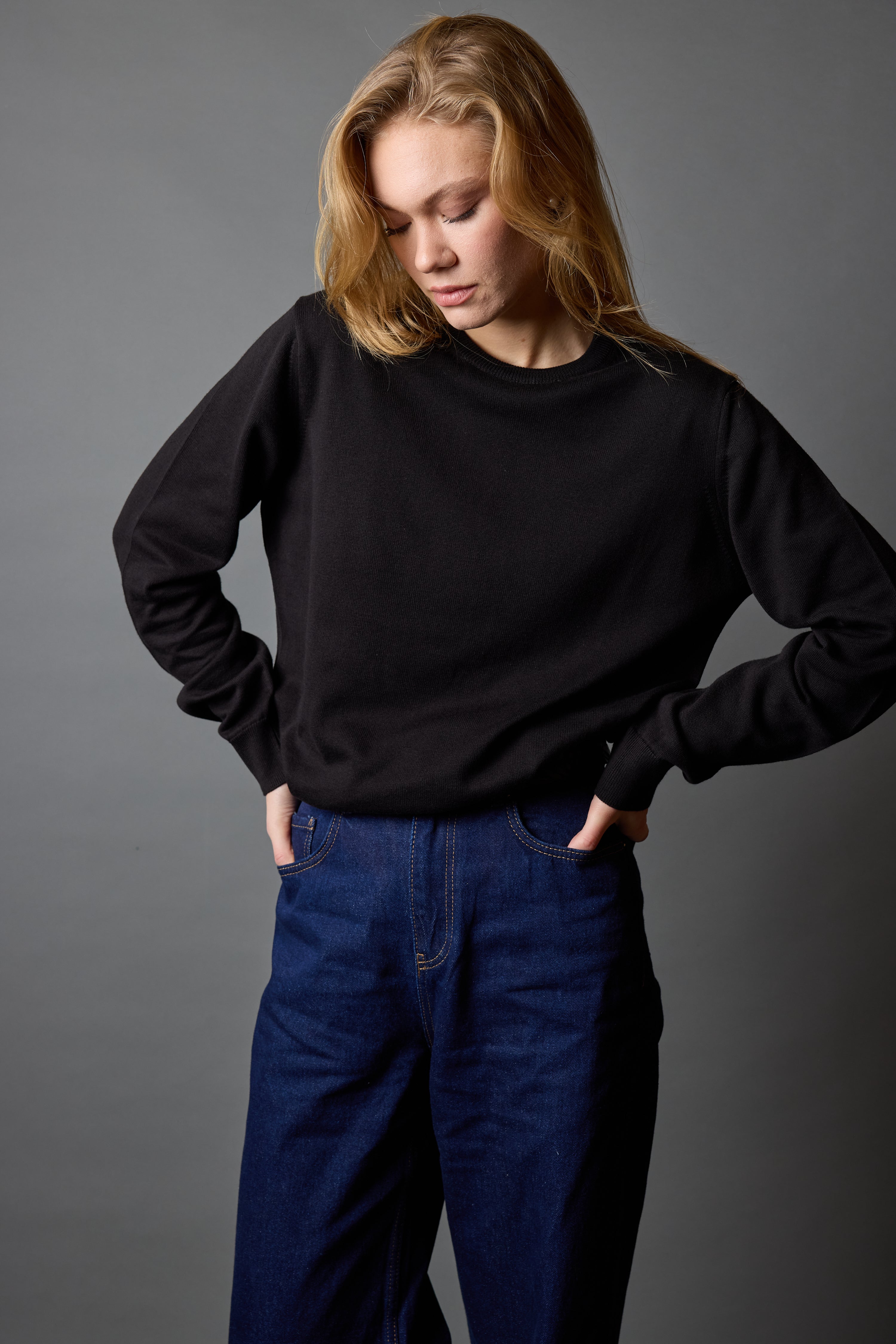 PAMUK BISIKLET YAKA UNISEX KAZAK SIYAH