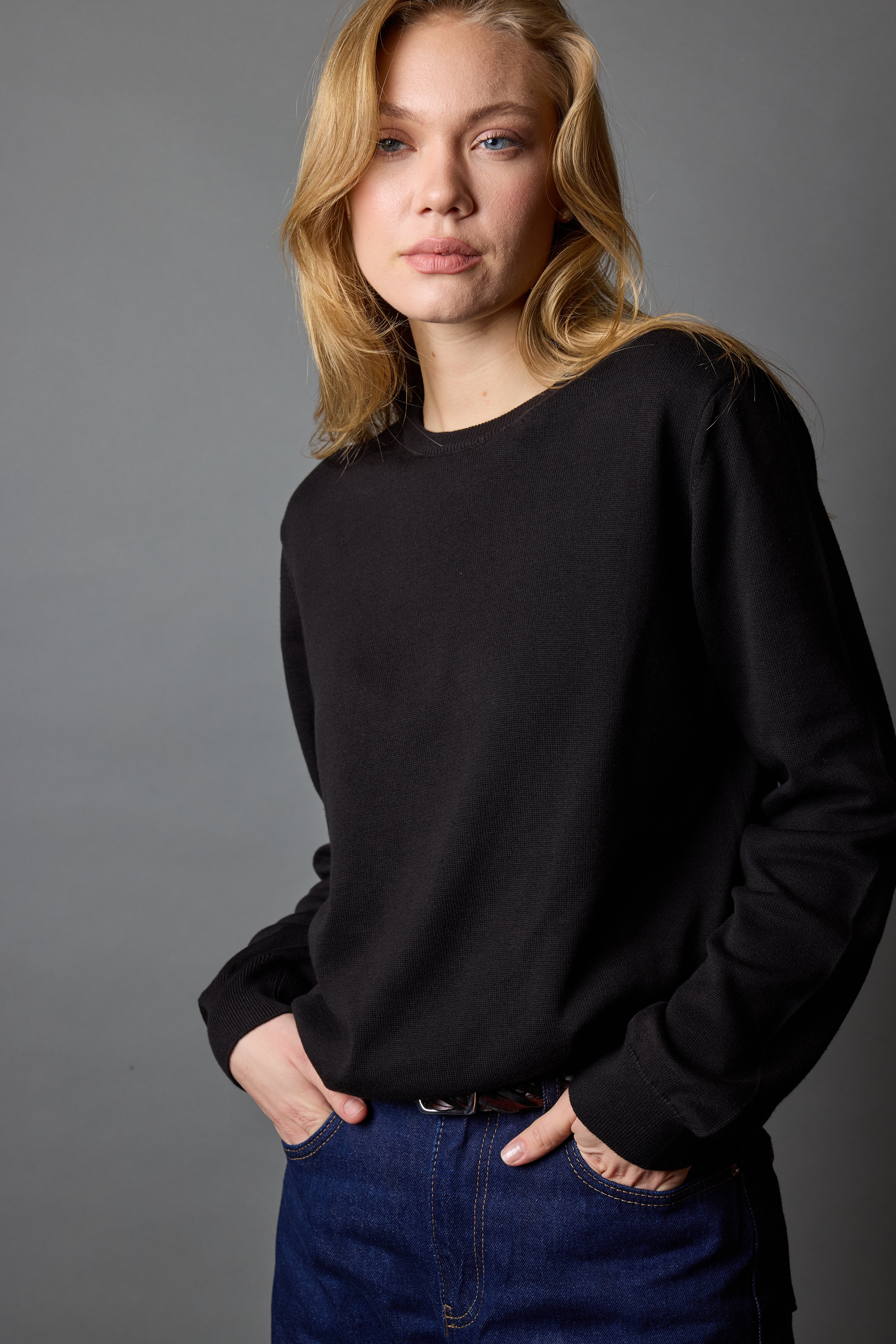 PAMUK BISIKLET YAKA UNISEX KAZAK SIYAH