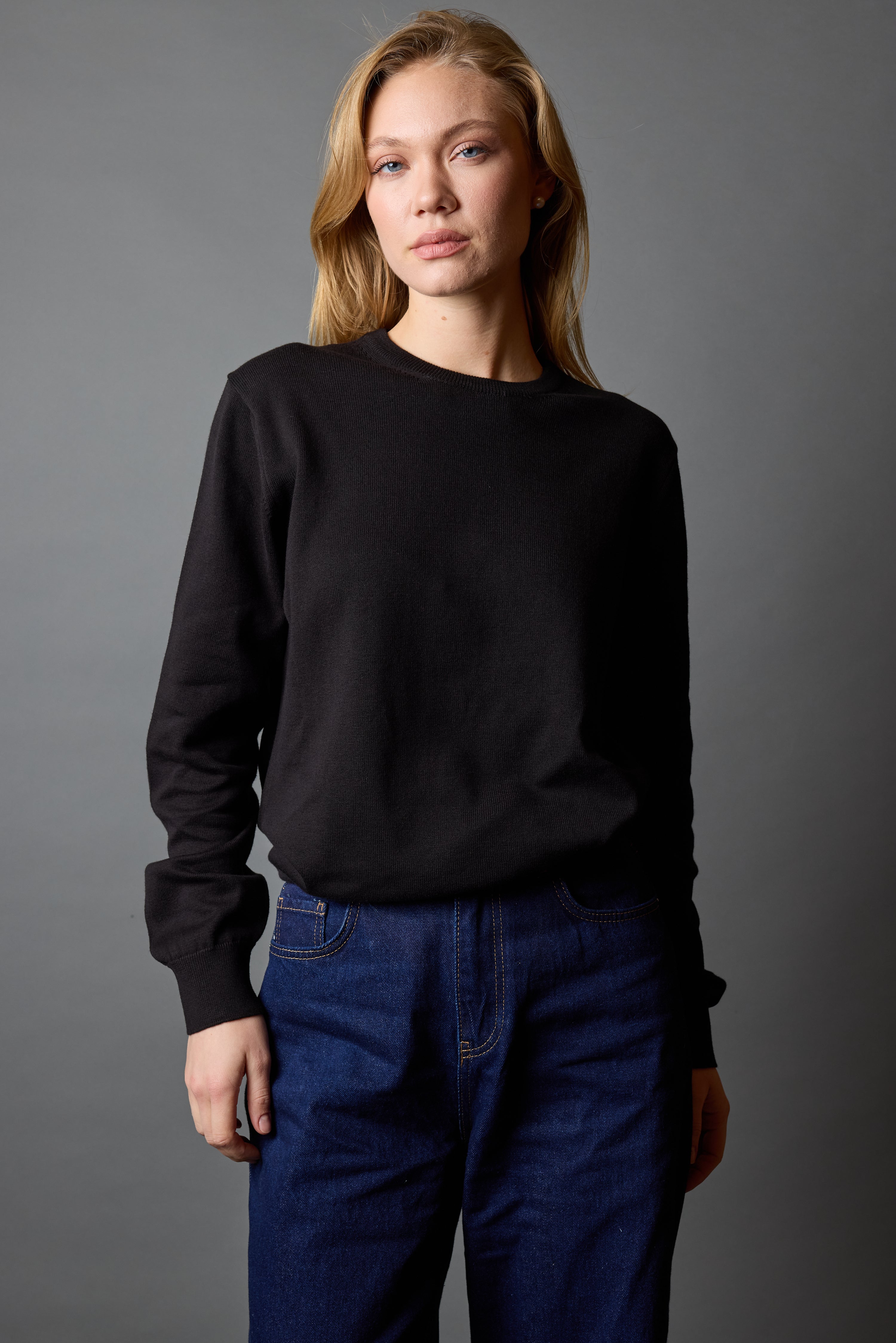 PAMUK BISIKLET YAKA UNISEX KAZAK SIYAH