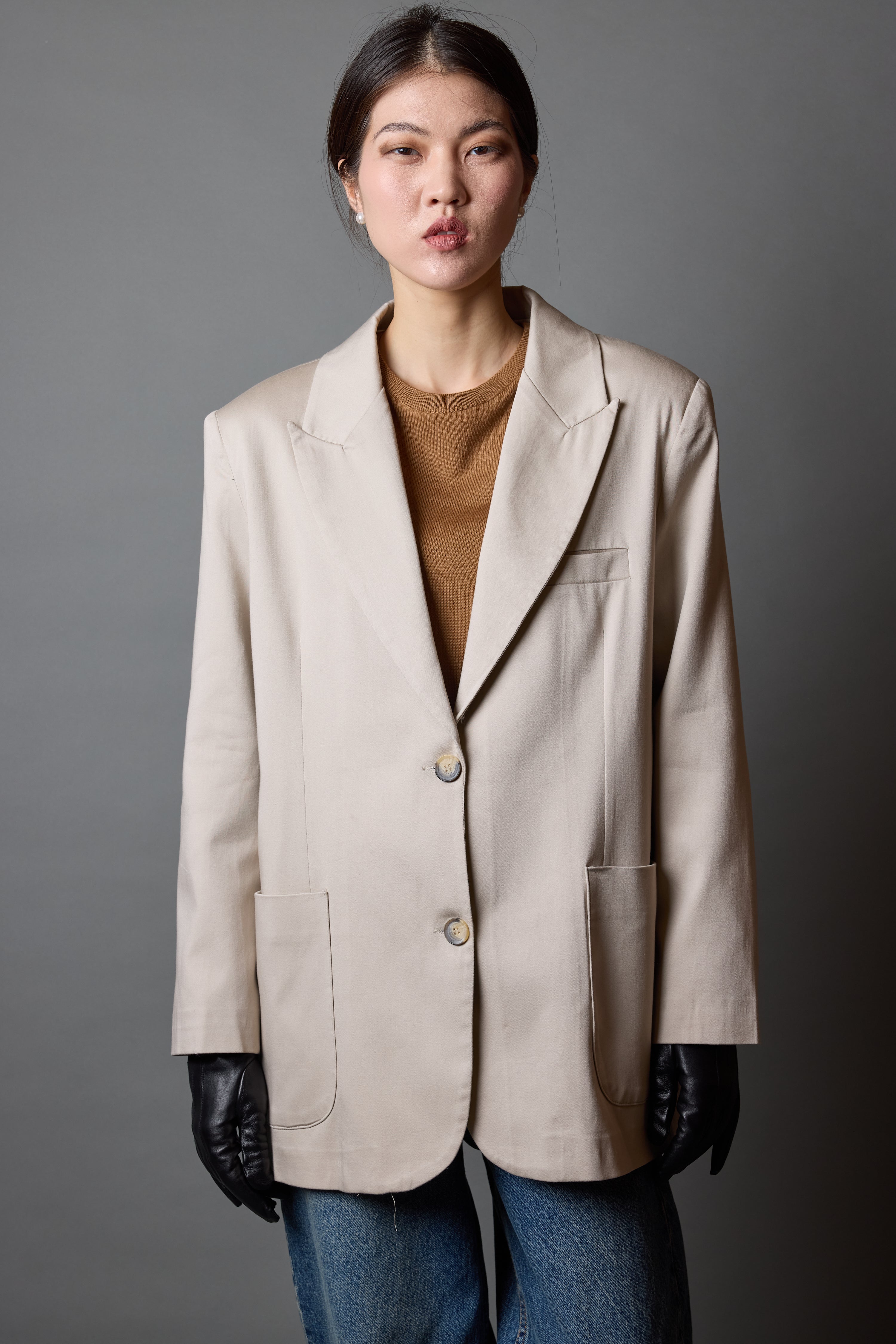 OVERSIZE REGULAR KESIM CEPLI BLAZER BEIGE
