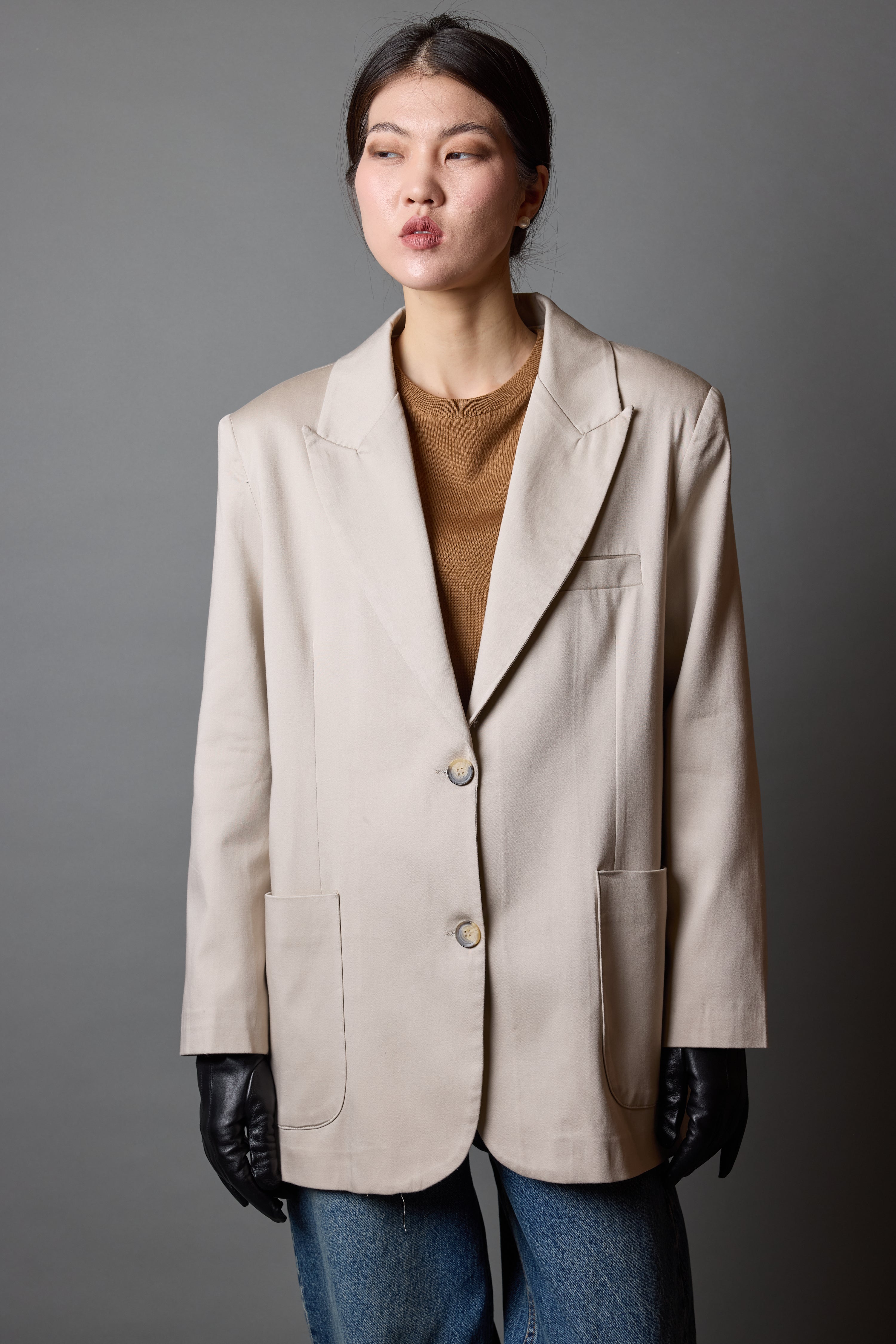OVERSIZE REGULAR KESIM CEPLI BLAZER BEIGE