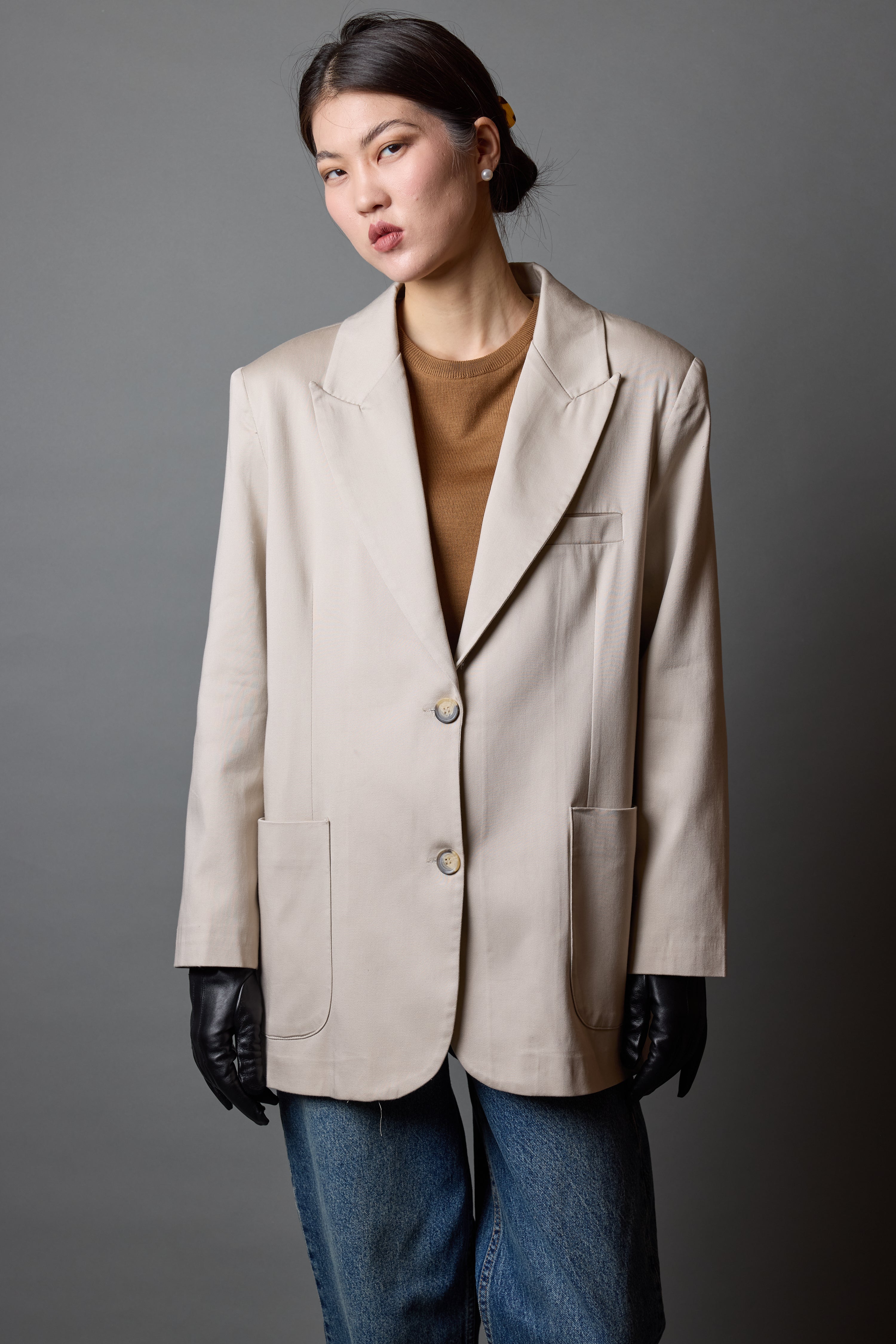 OVERSIZE REGULAR KESIM CEPLI BLAZER BEIGE