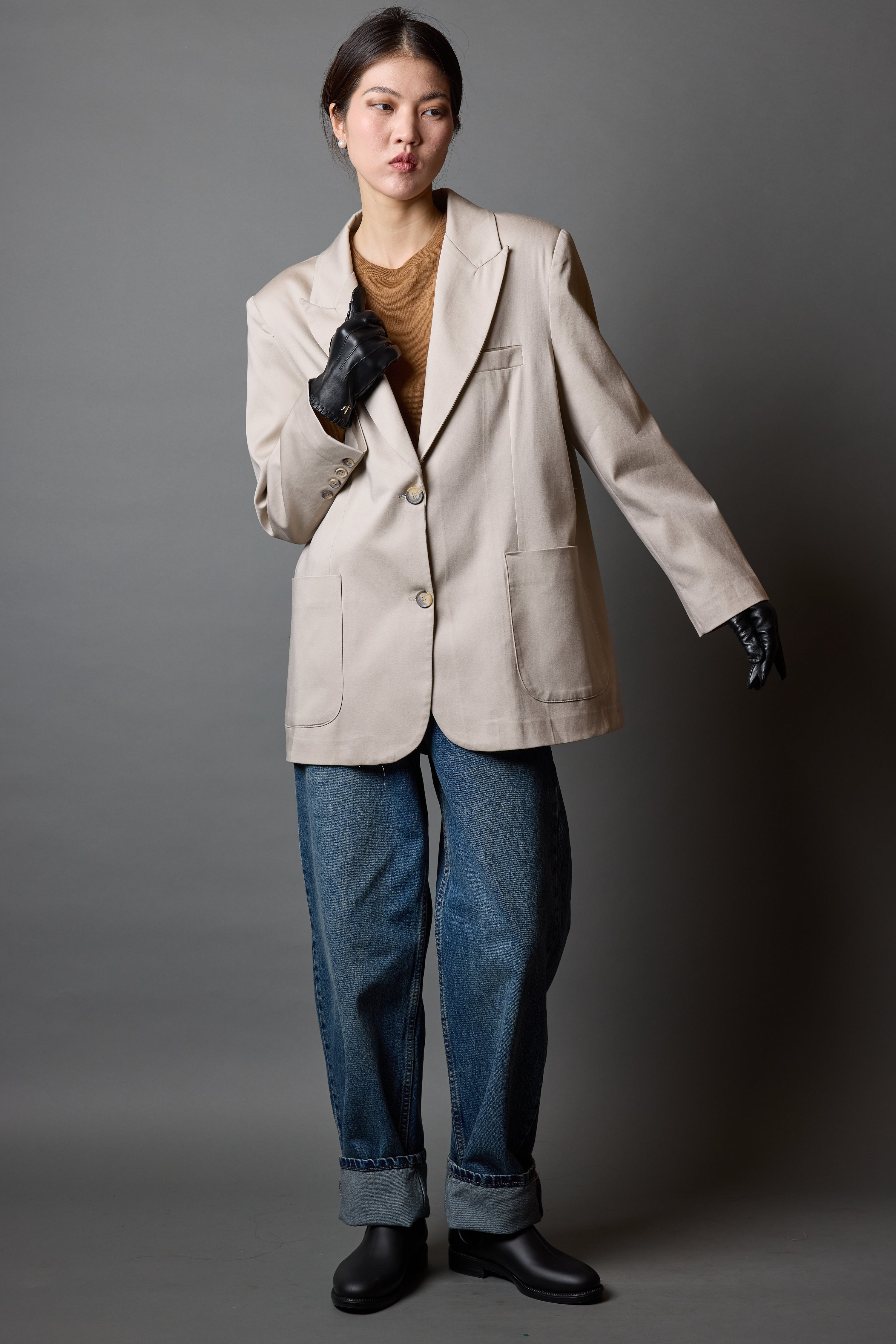 OVERSIZE REGULAR KESIM CEPLI BLAZER BEIGE