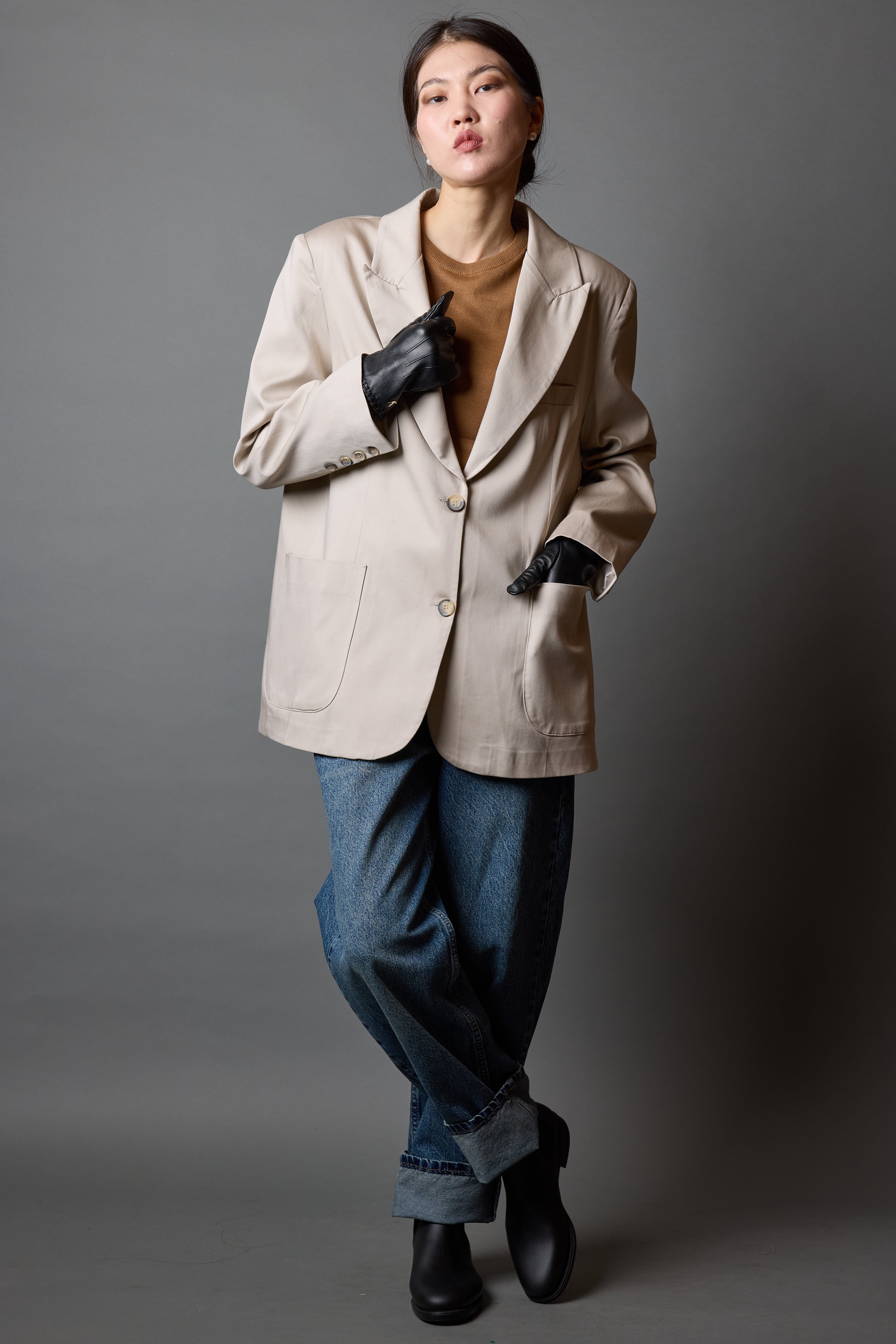 OVERSIZE REGULAR KESIM CEPLI BLAZER BEIGE