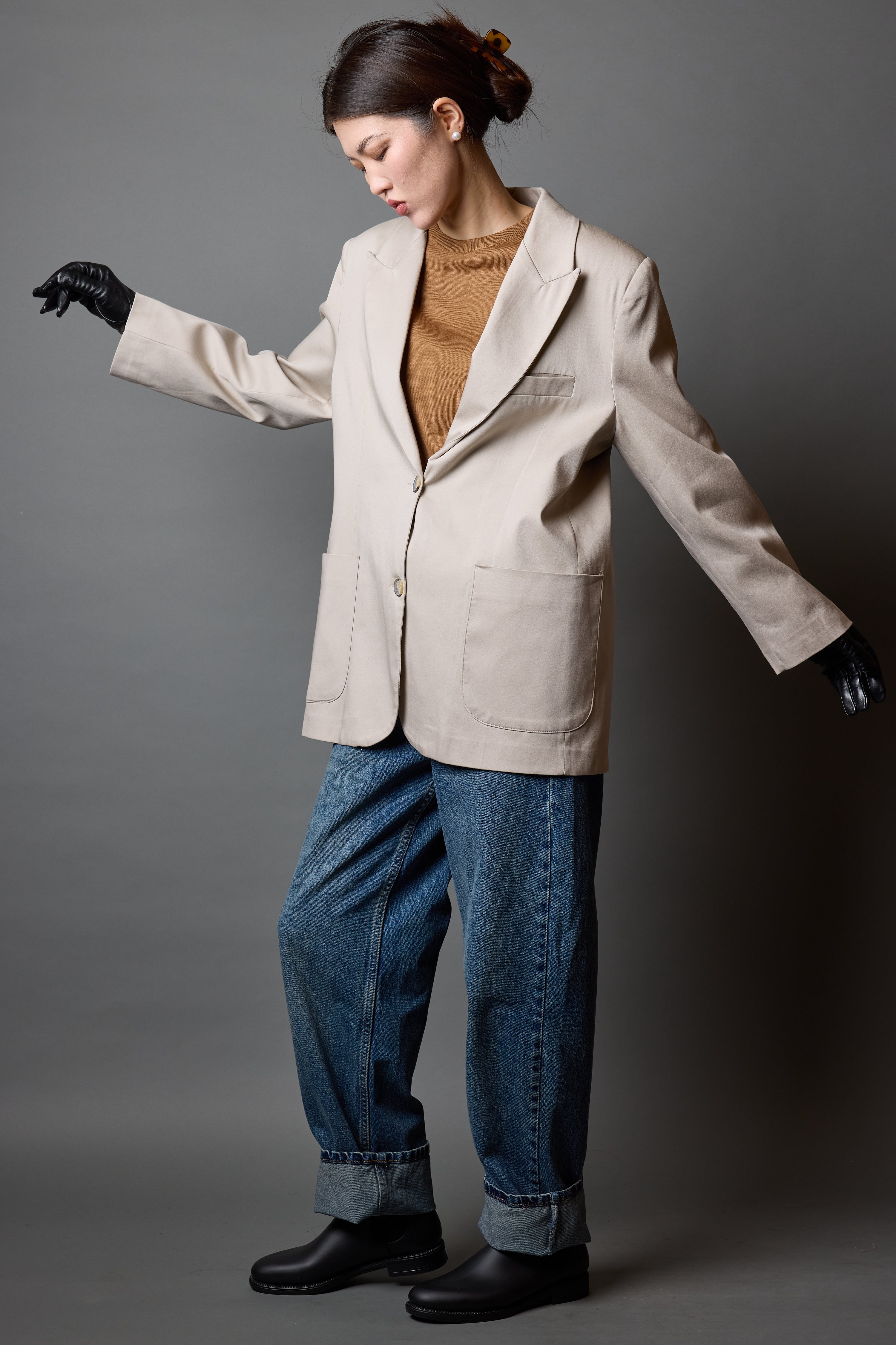 OVERSIZE REGULAR KESIM CEPLI BLAZER BEIGE