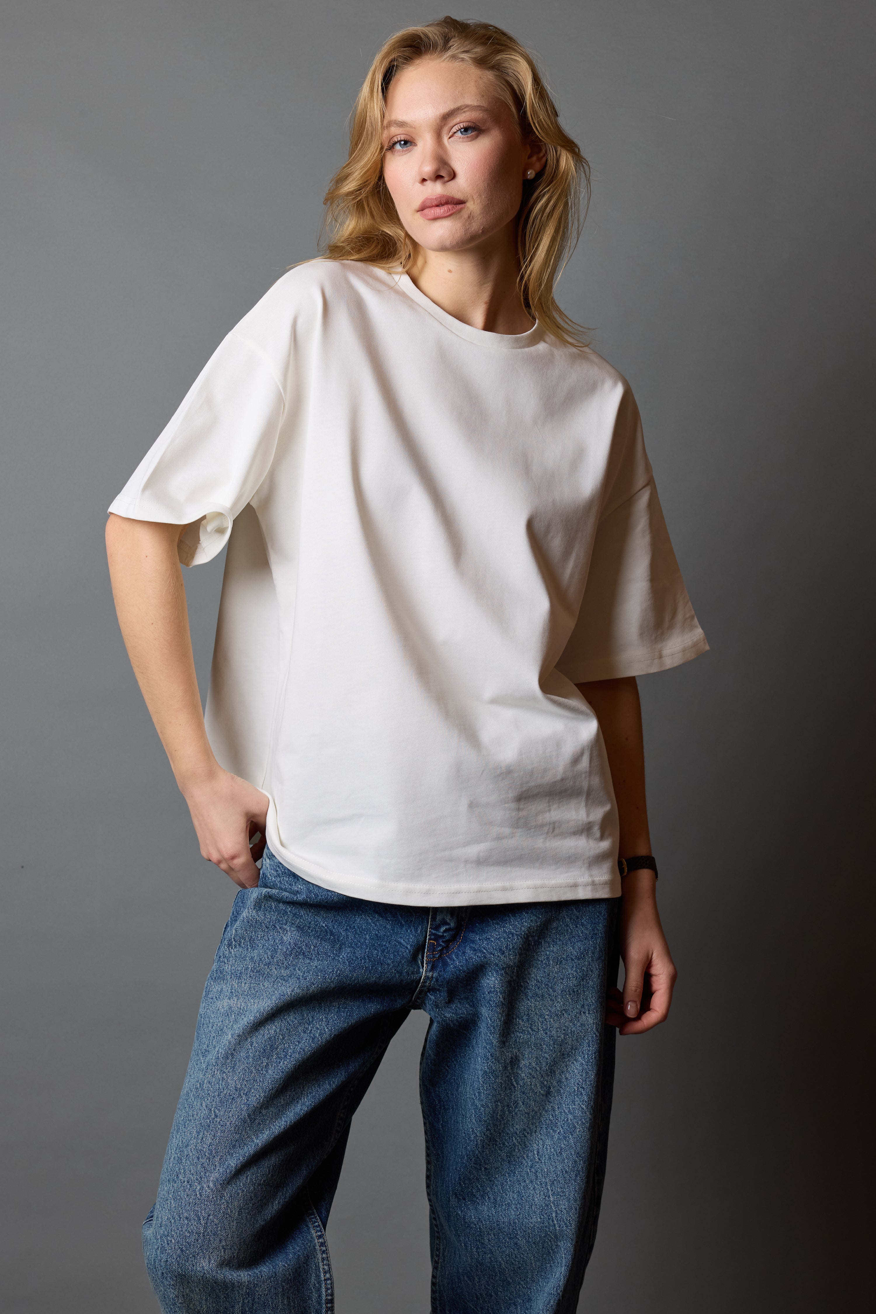 OVERSIZE SHORT SLEEVE COTTON T-SHIRT VANILLA