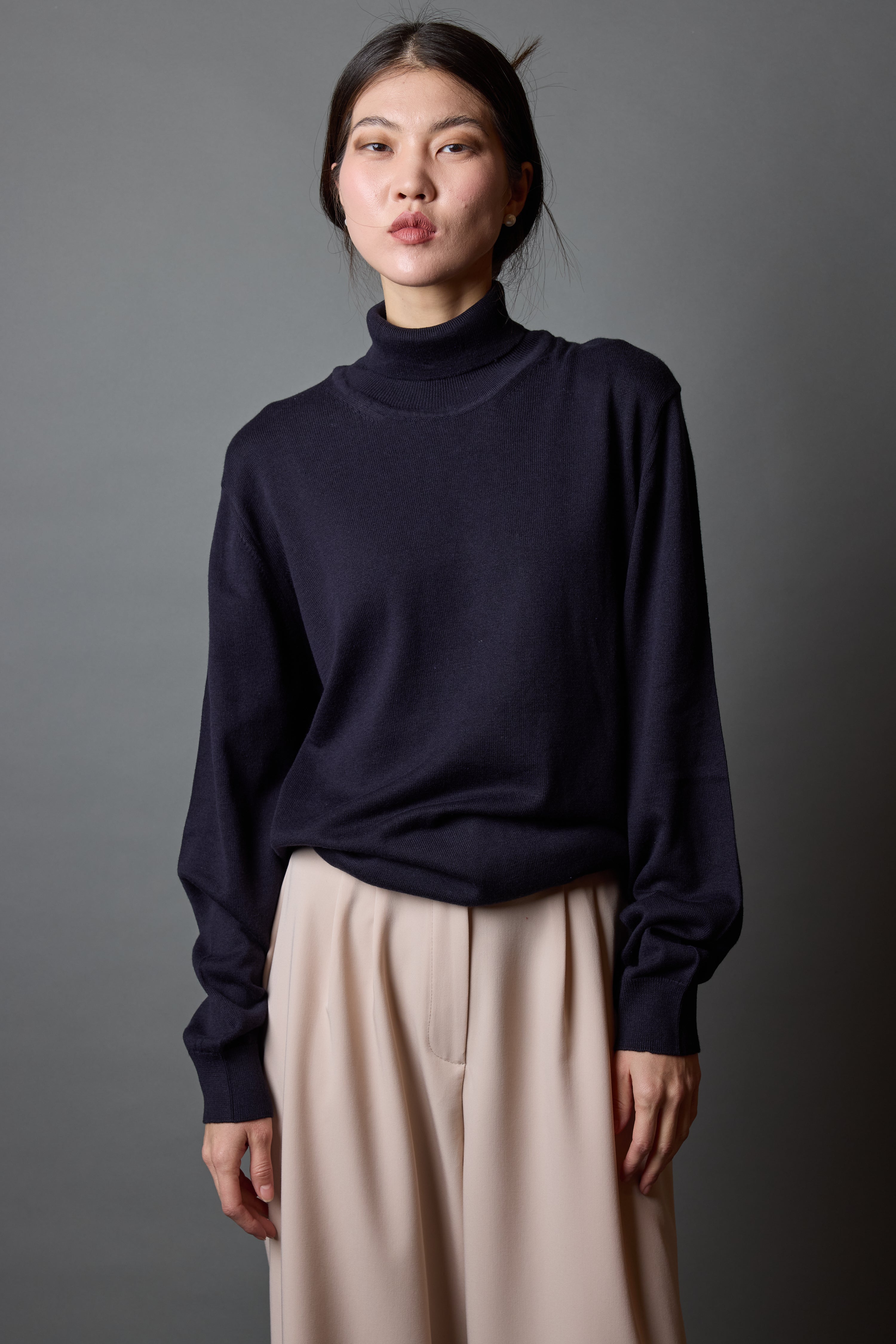 PAMUK YUKSEK YAKA UNISEX KAZAK LACIVERT