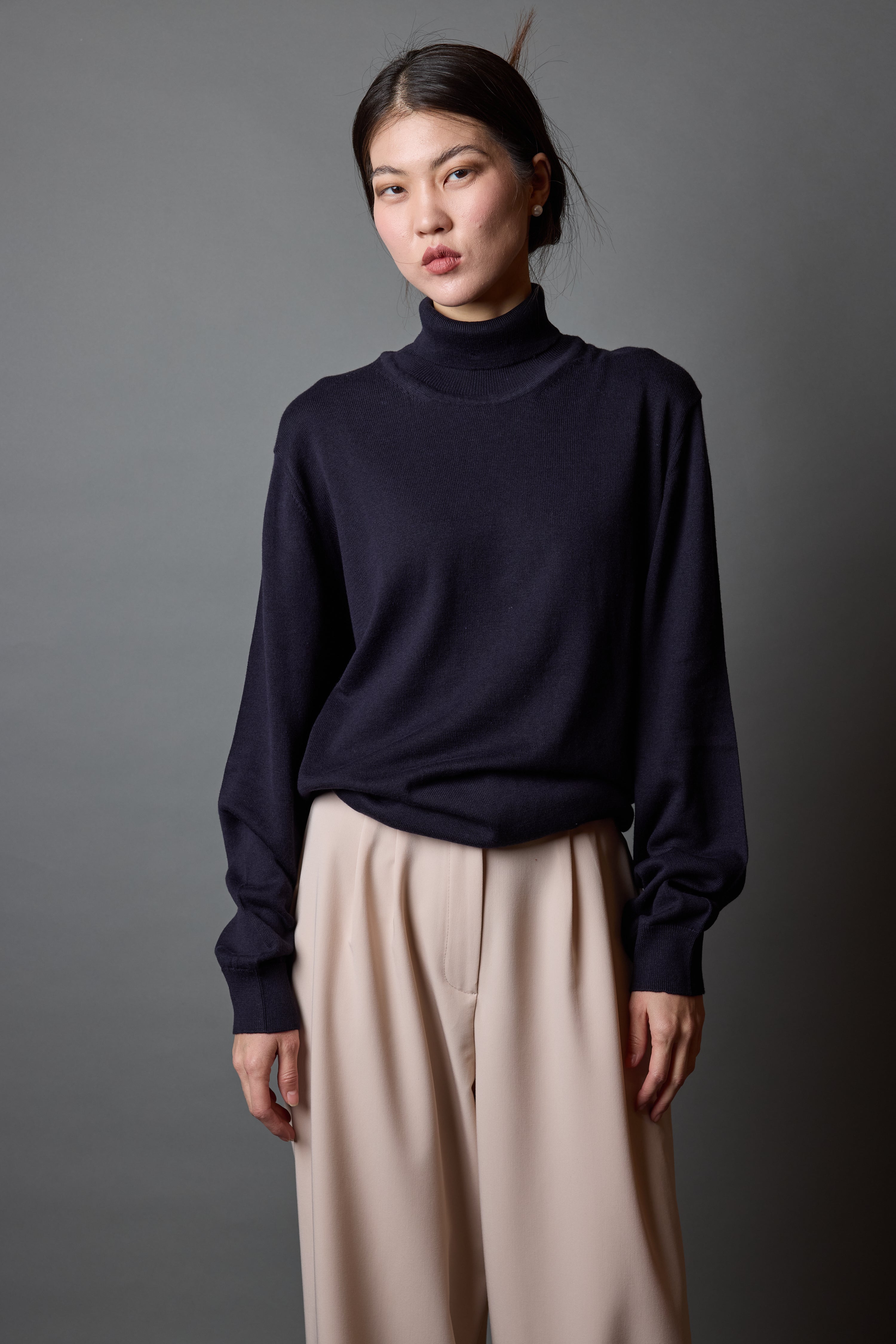 PAMUK YUKSEK YAKA UNISEX KAZAK LACIVERT