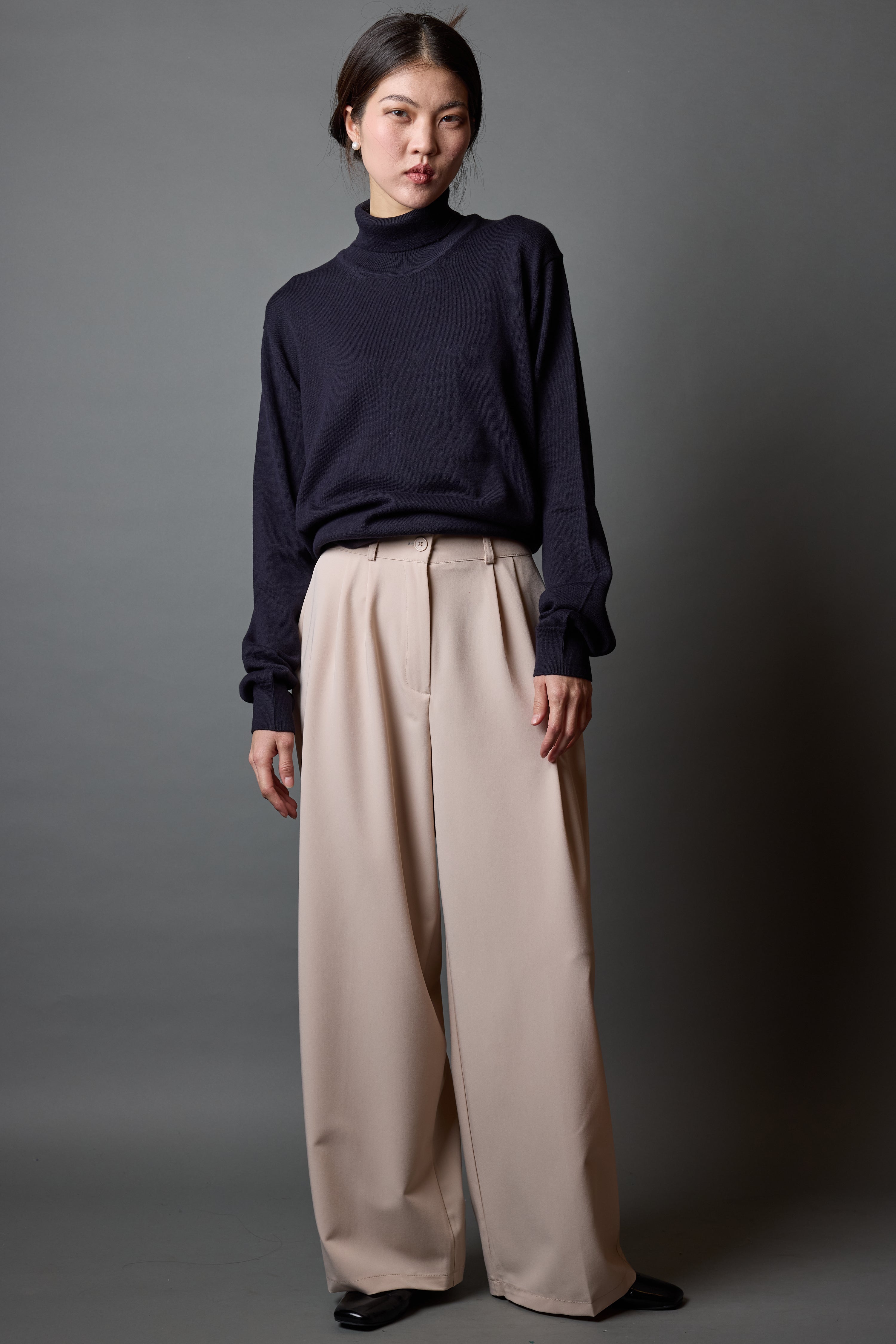 PAMUK YUKSEK YAKA UNISEX KAZAK LACIVERT