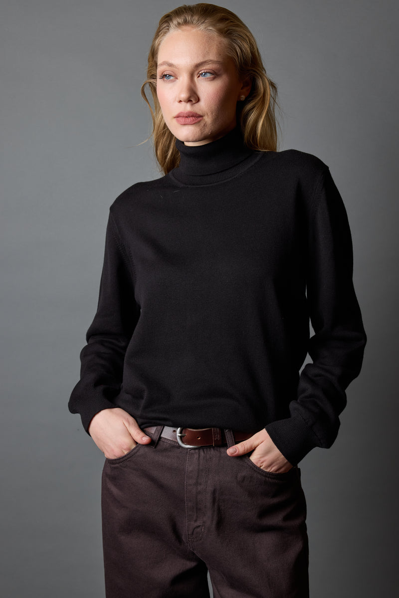 PAMUK YUKSEK YAKA UNISEX KAZAK SIYAH