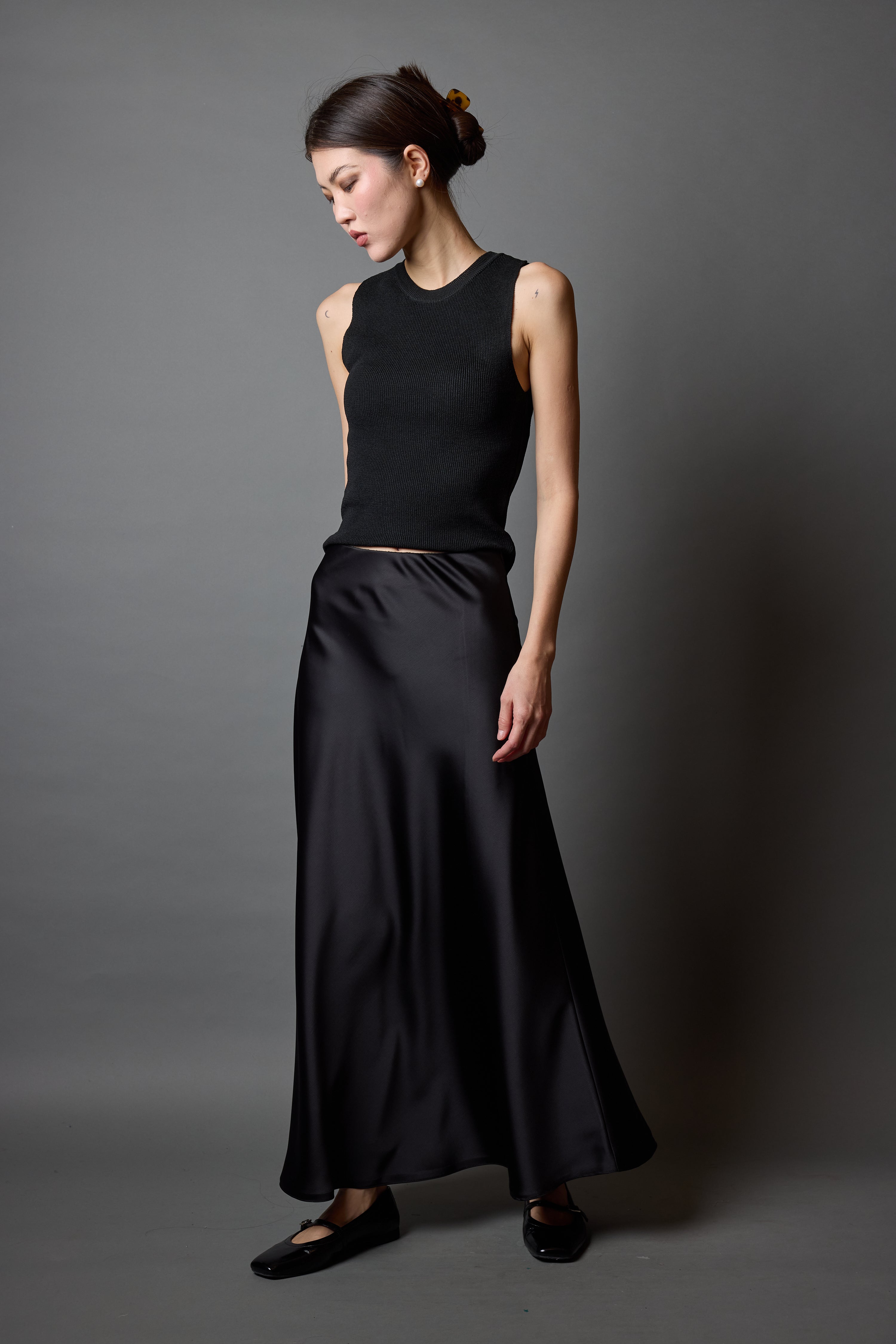 SATEN MIDI ETEK SIYAH