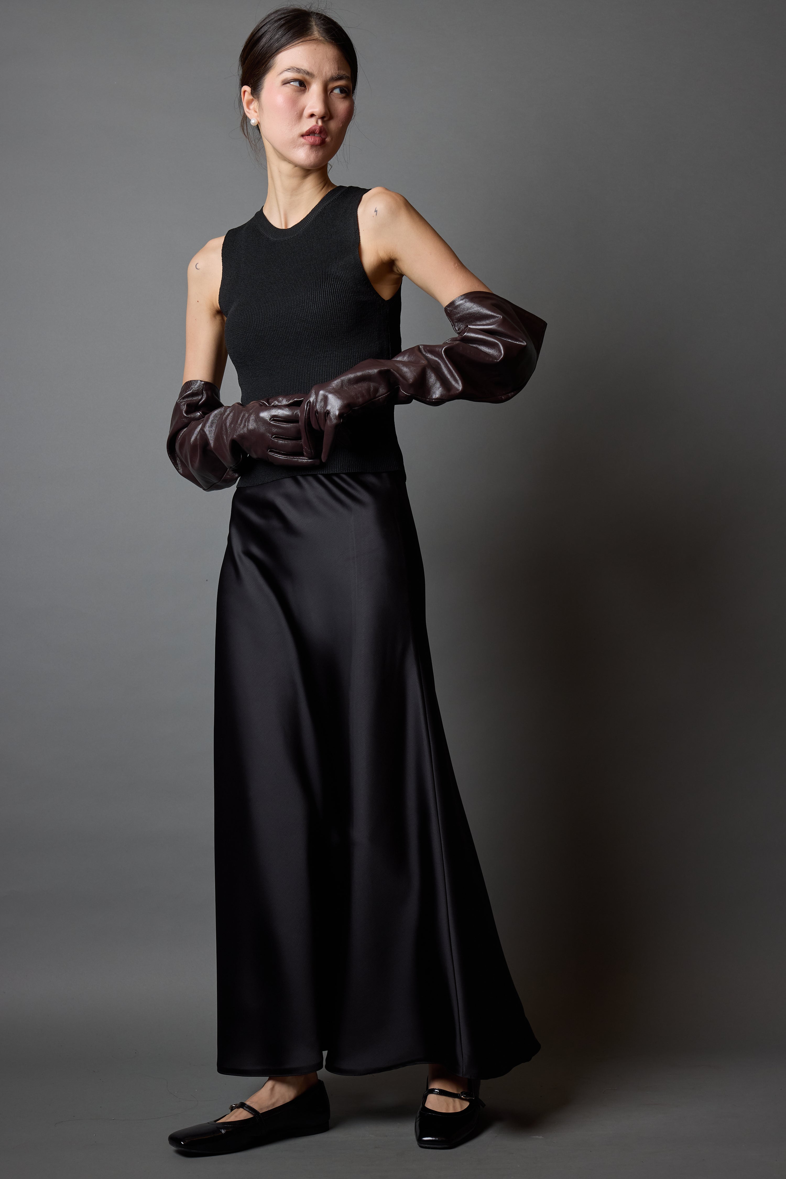 SATEN MIDI ETEK SIYAH