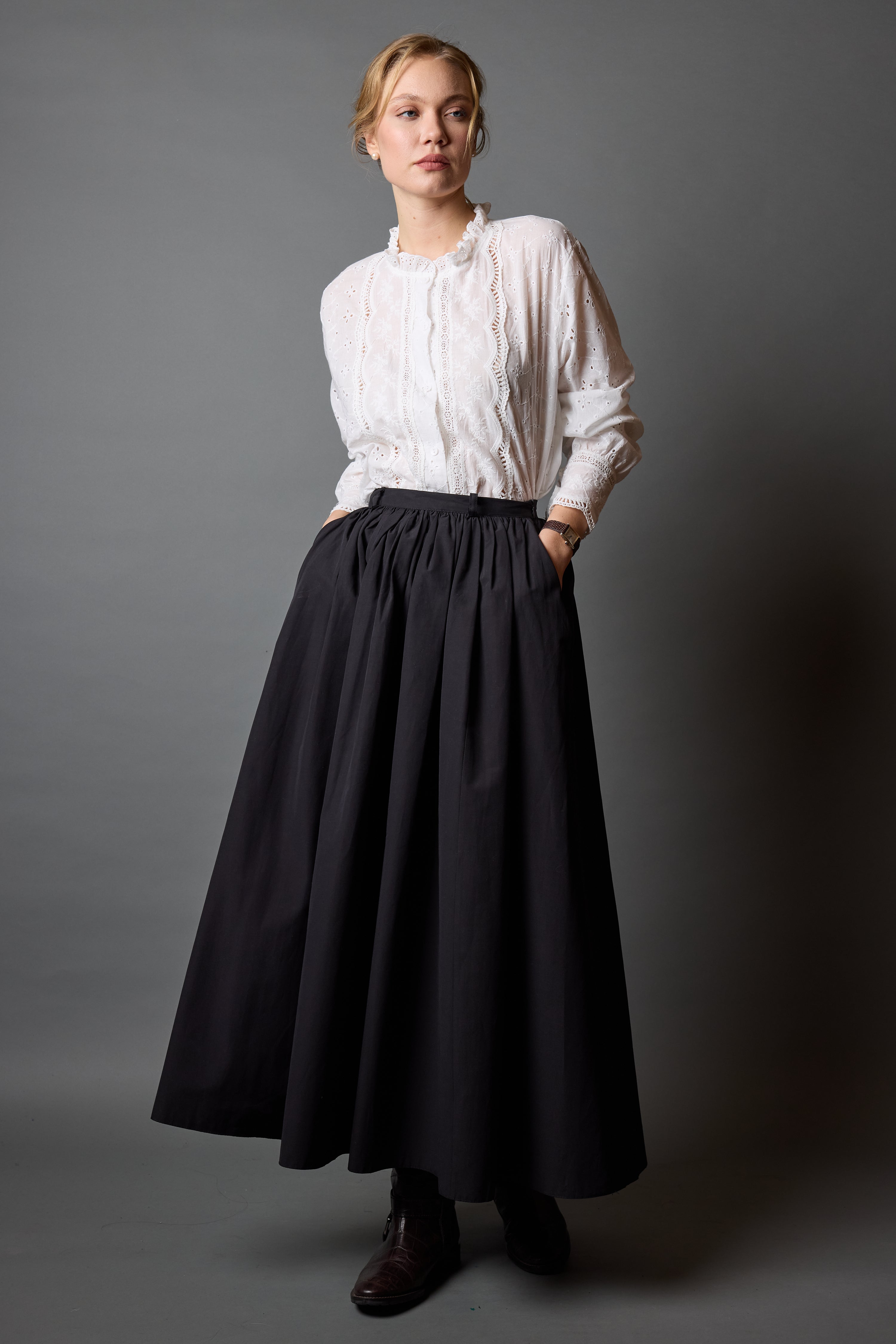 MIDI PARASUT SKIRT BLACK