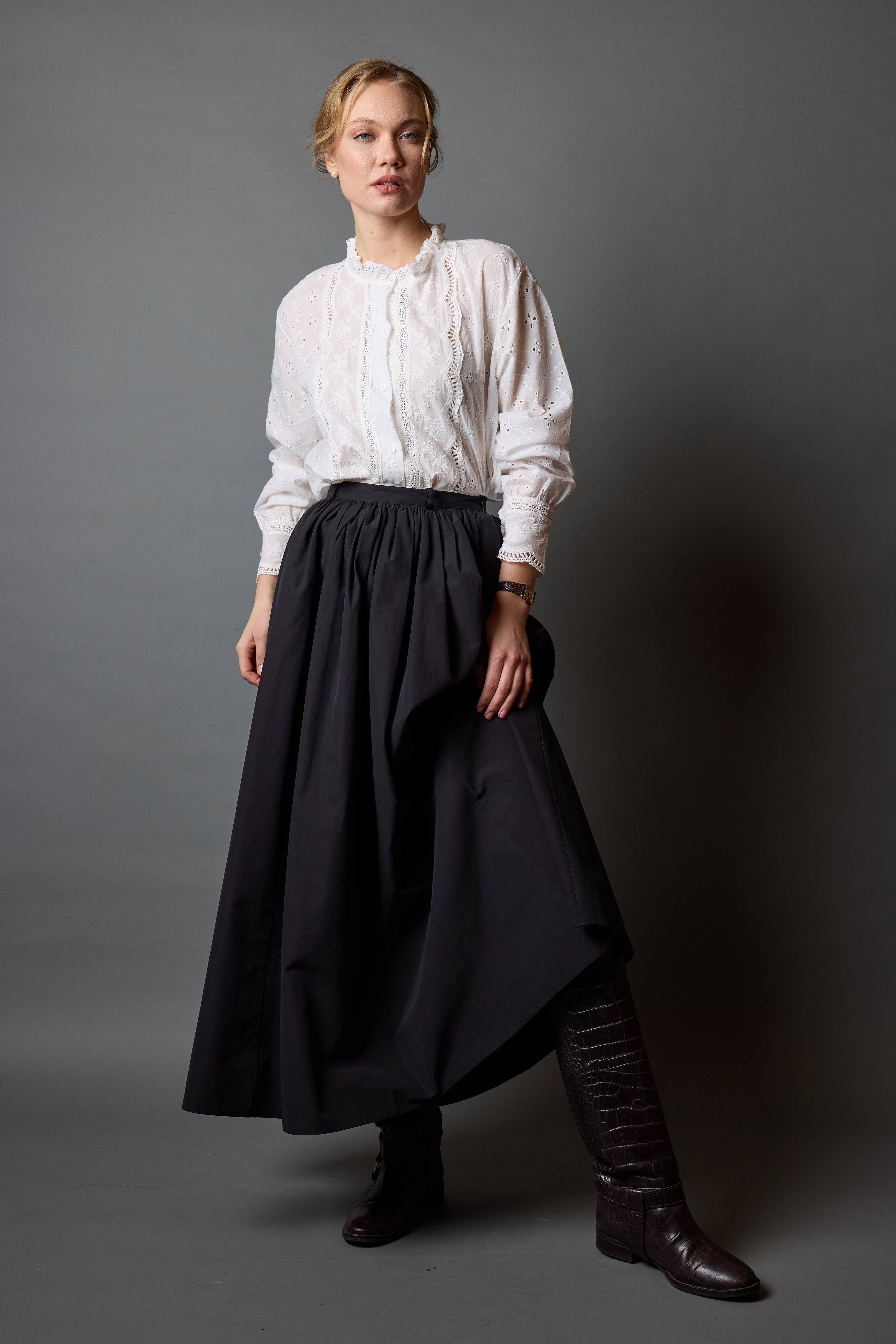 MIDI PARASUT SKIRT BLACK