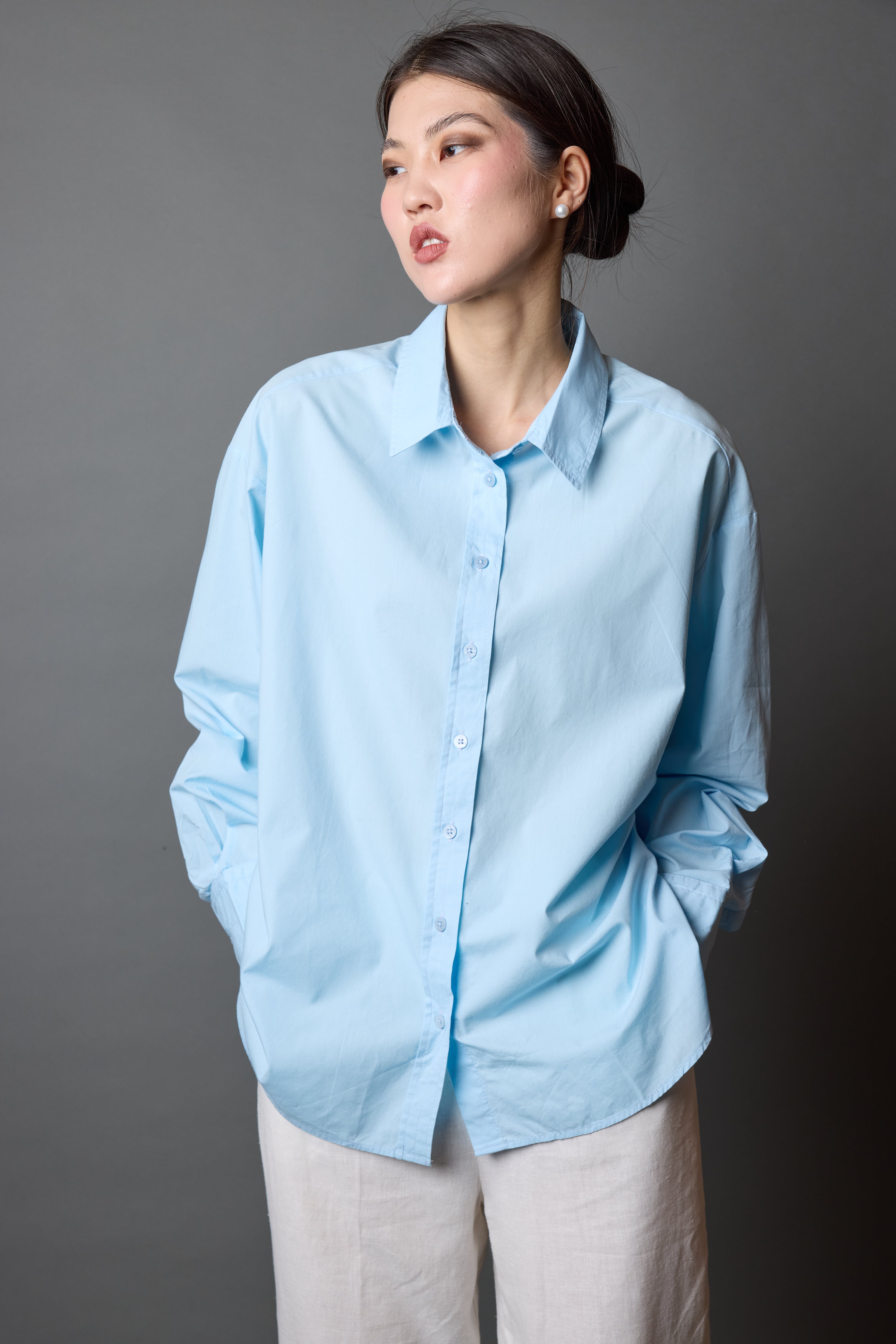 CLASSIC COLLAR OVERSIZE POPLIN SHIRT LIGHT BLUE