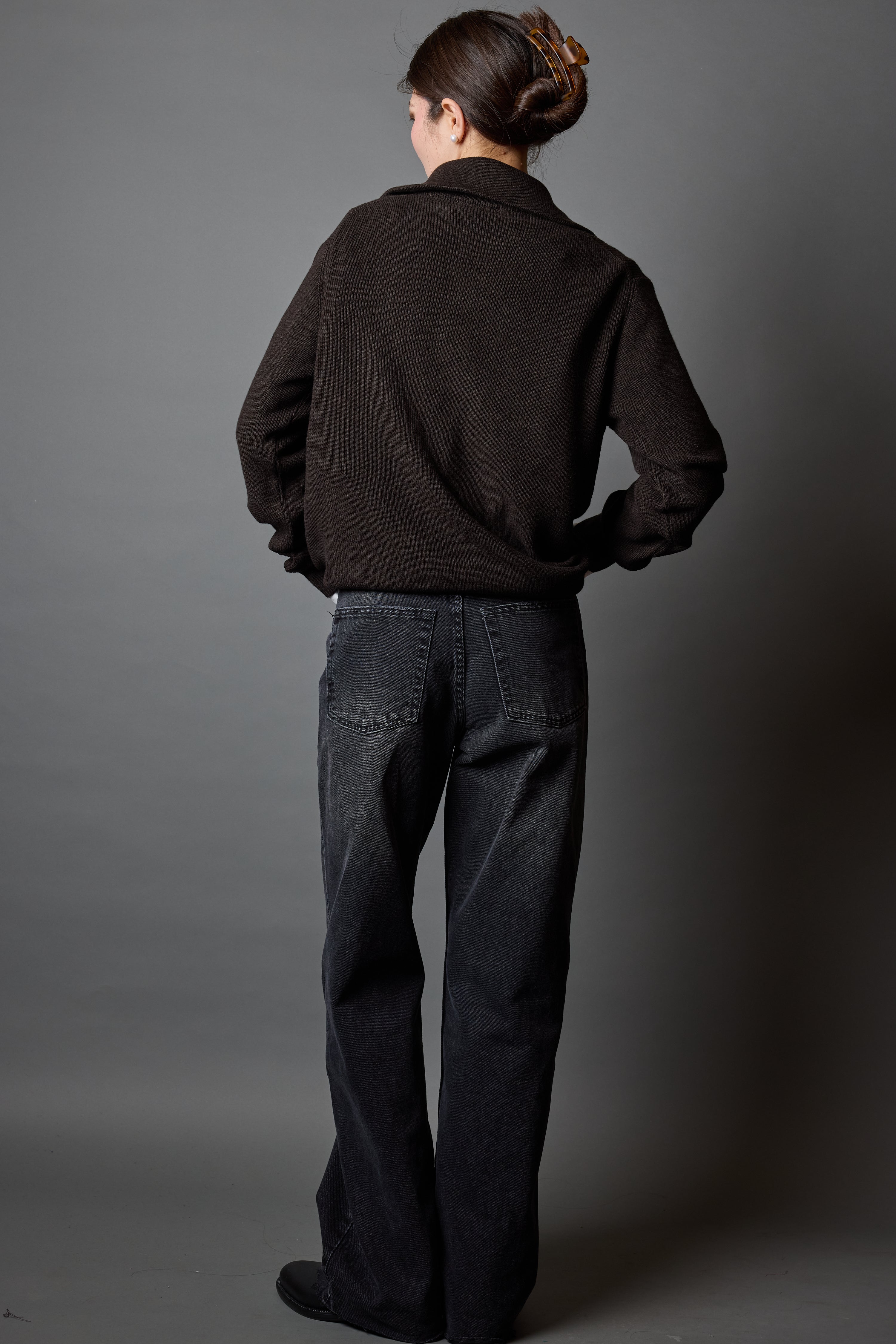 PAMUK YUKSEK YAKA FERMUARLI UNISEX KAZAK KAHVE