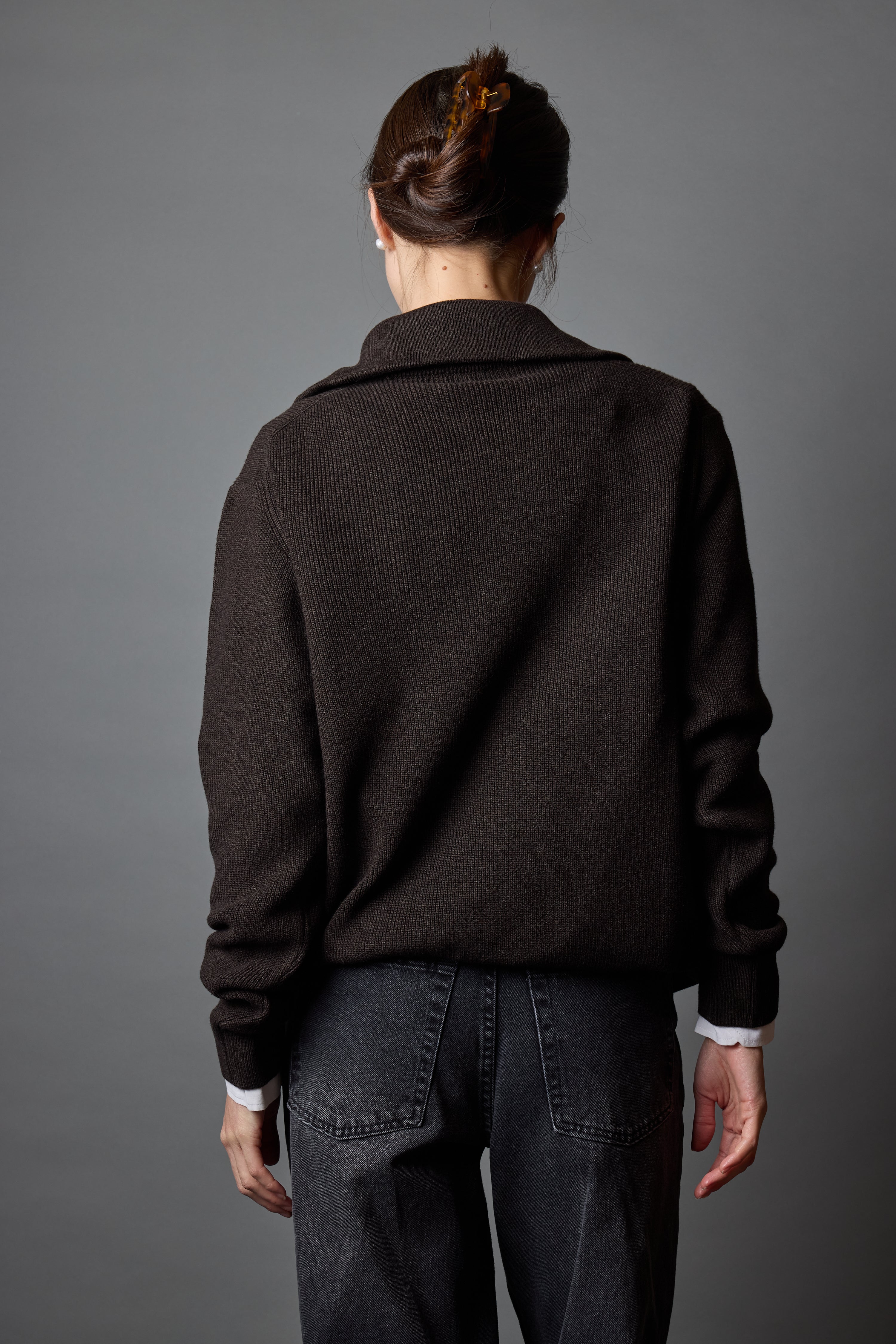 PAMUK YUKSEK YAKA FERMUARLI UNISEX KAZAK KAHVE