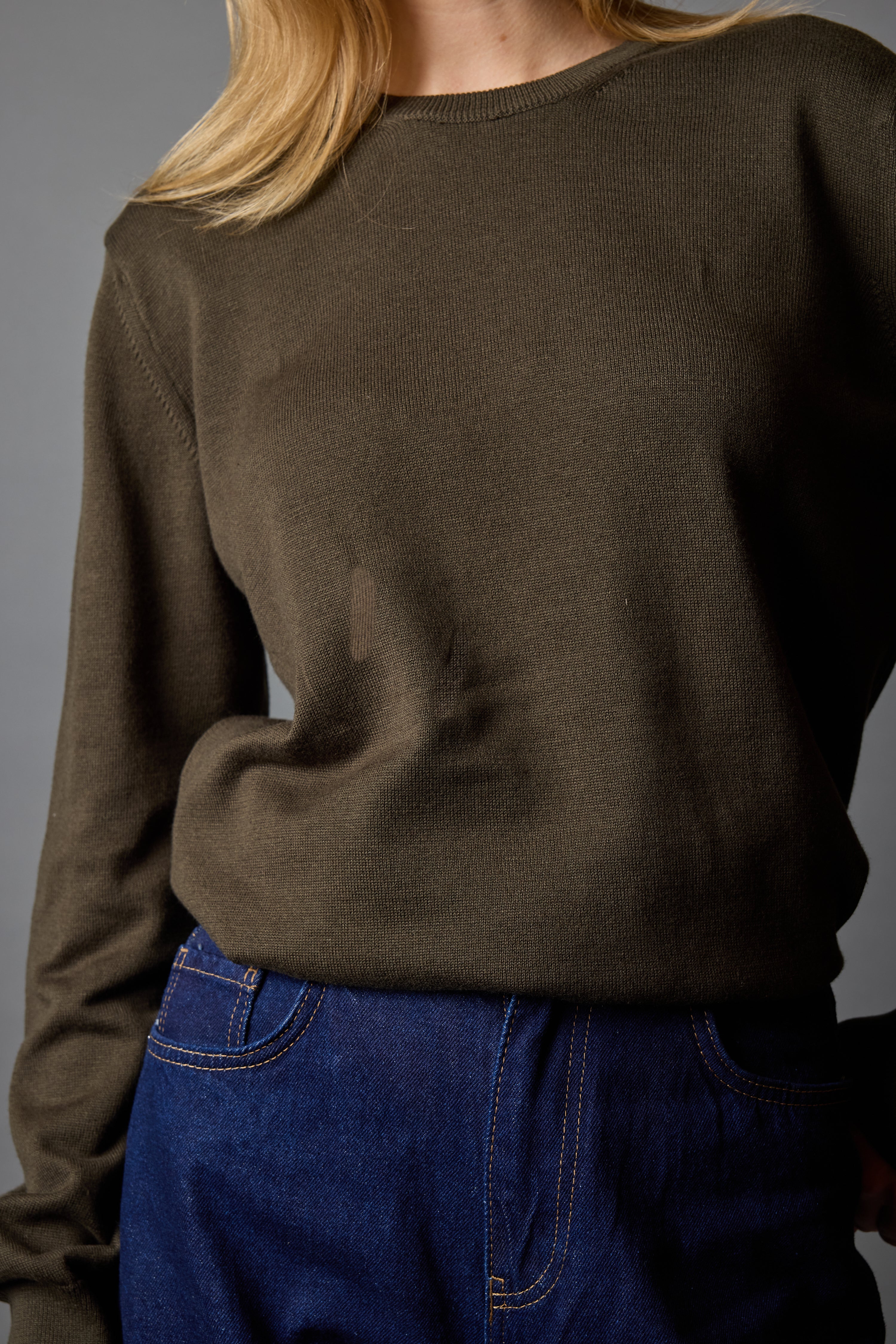COTTON CREW NECK UNISEX SWEATER KHAKI