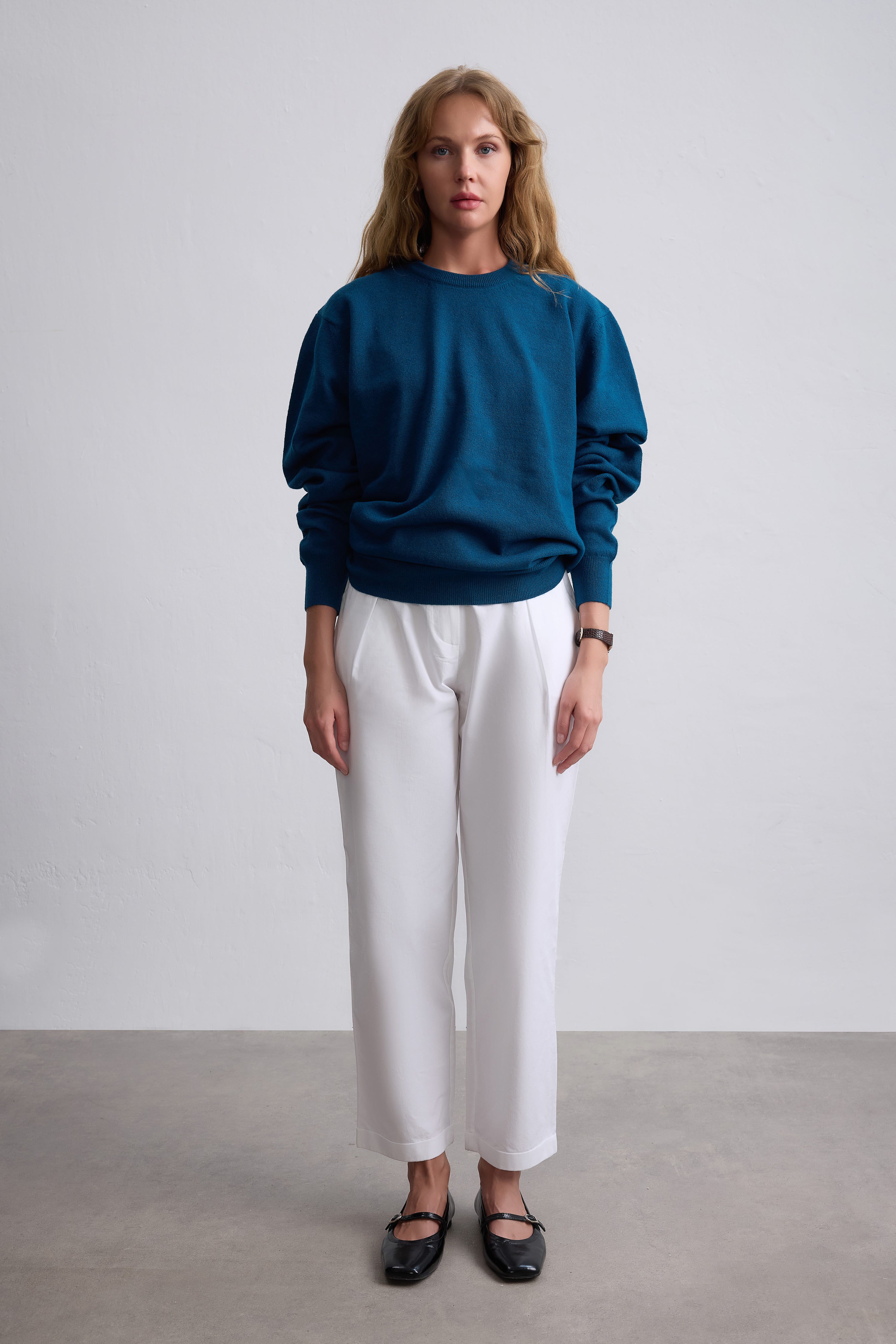 YUN BISIKLET YAKA UNISEX KAZAK PETROL MAVI