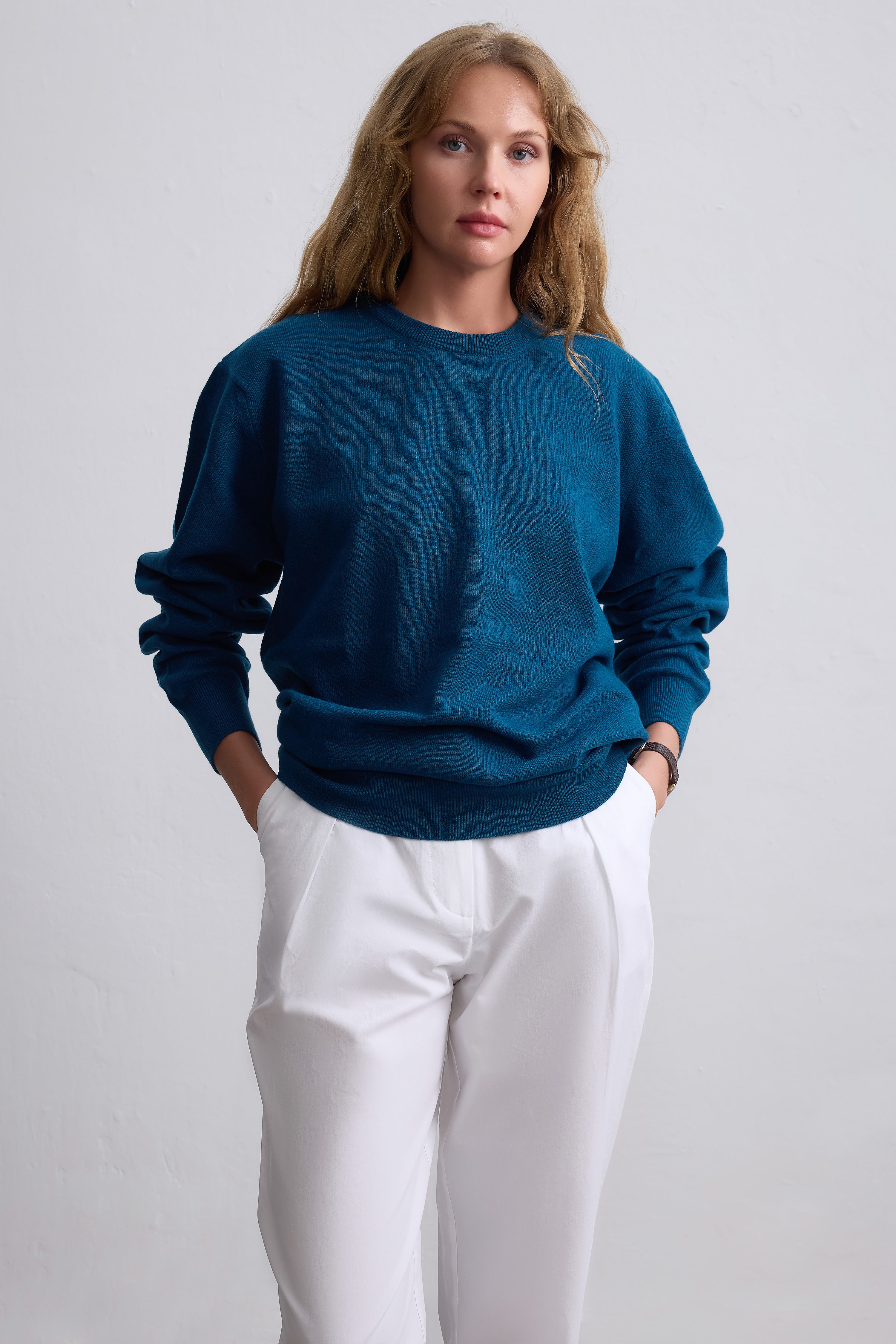 YUN BISIKLET YAKA UNISEX KAZAK PETROL MAVI