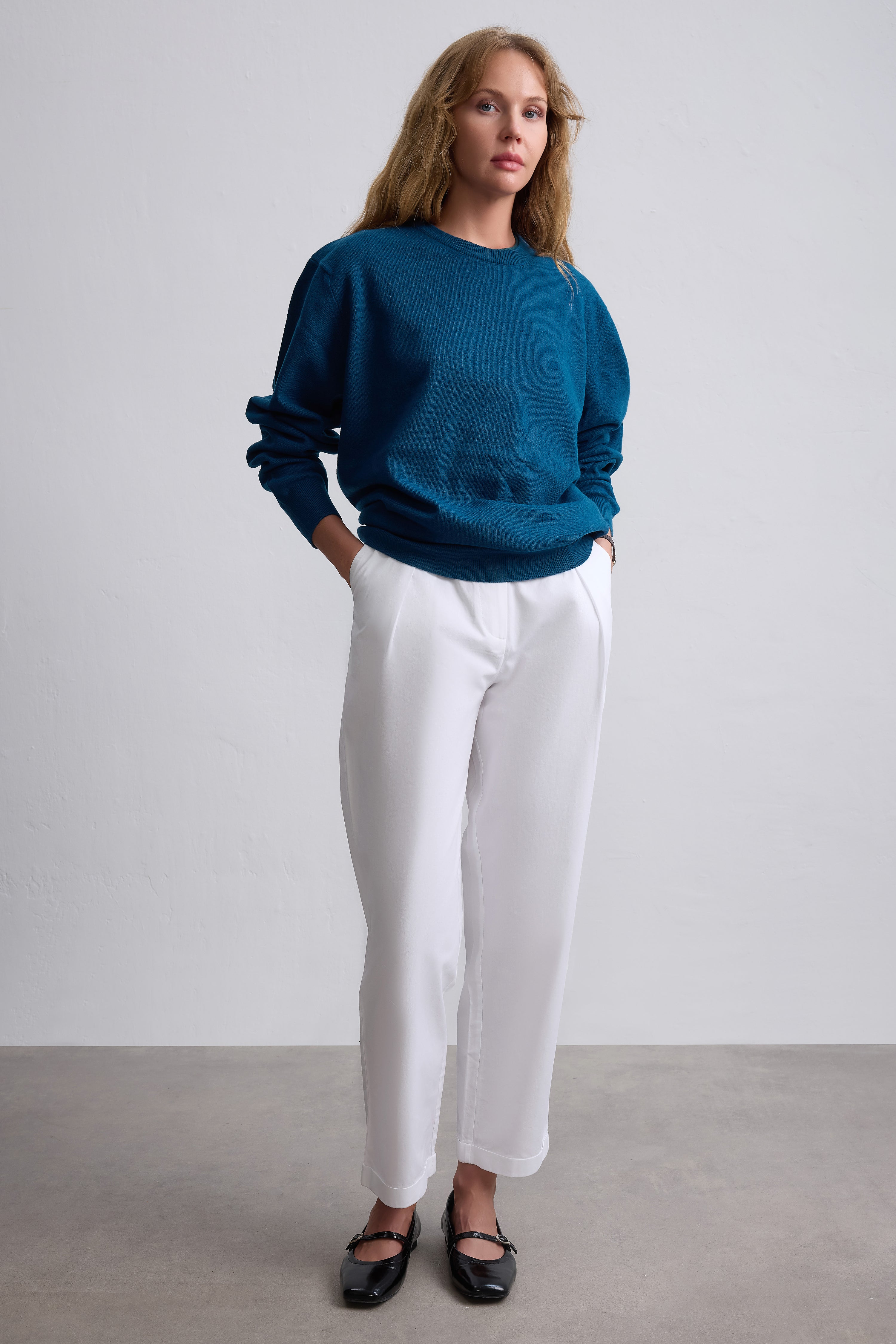 YUN BISIKLET YAKA UNISEX KAZAK PETROL MAVI