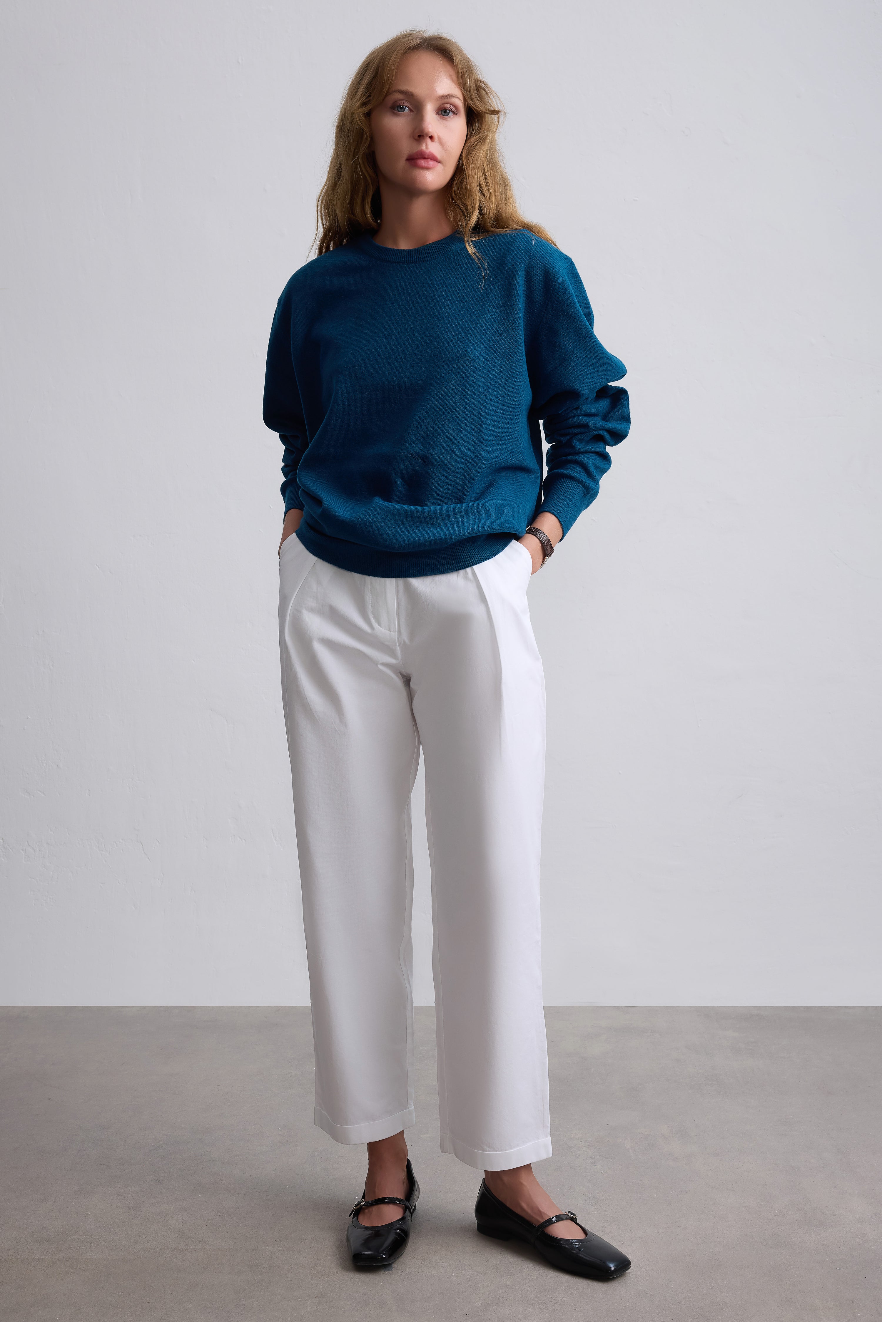 YUN BISIKLET YAKA UNISEX KAZAK PETROL MAVI