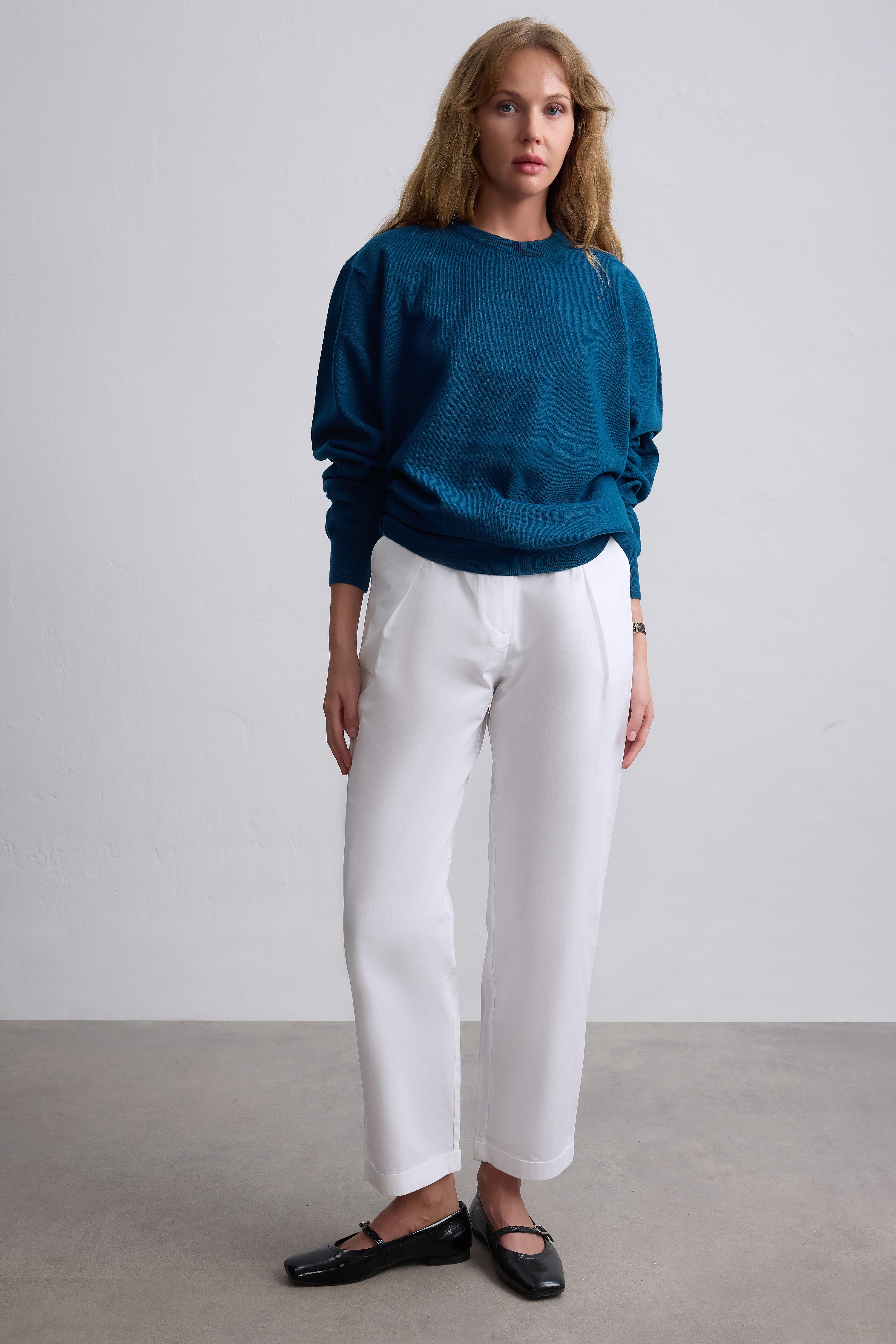 YUN BISIKLET YAKA UNISEX KAZAK PETROL MAVI