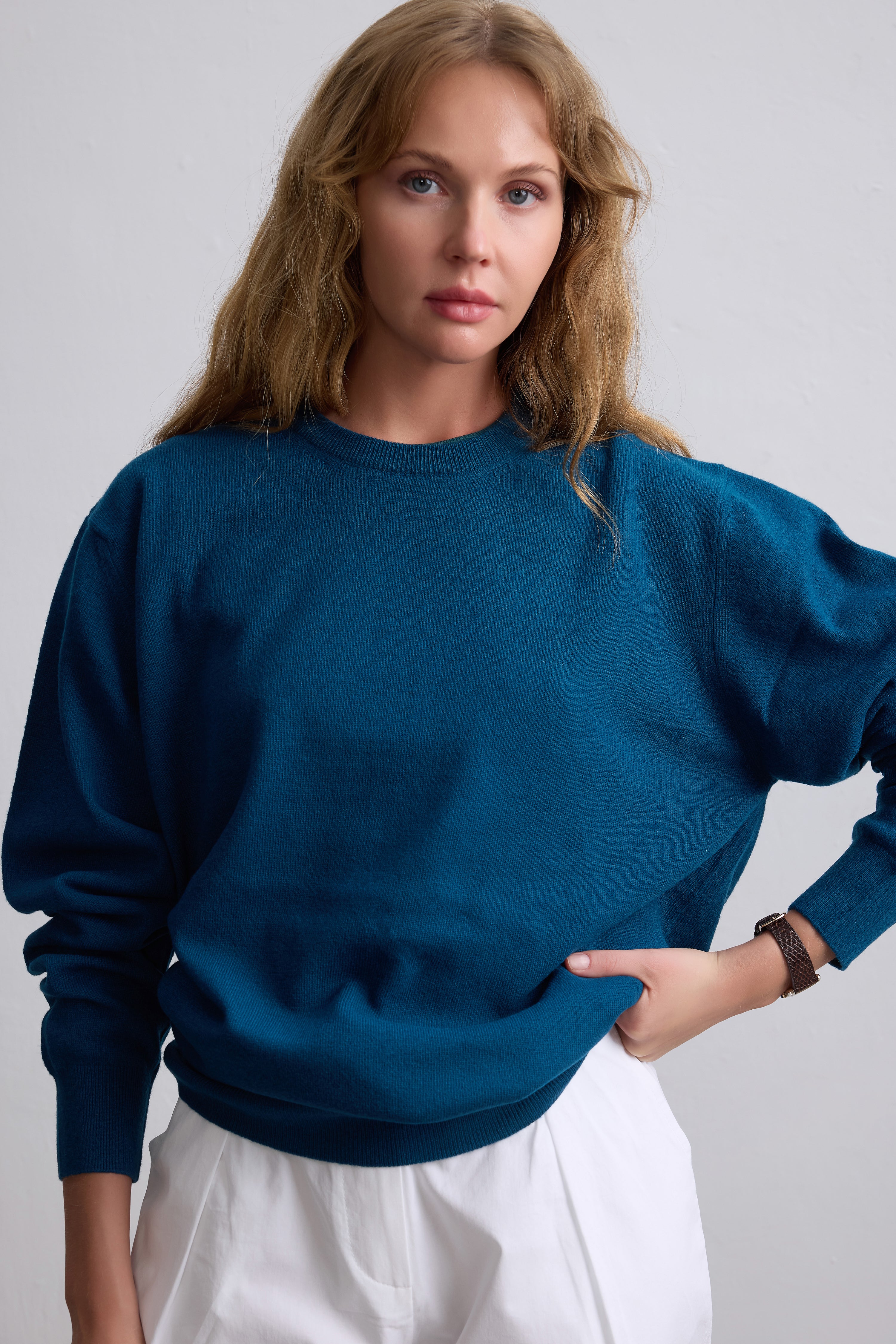 YUN BISIKLET YAKA UNISEX KAZAK PETROL MAVI