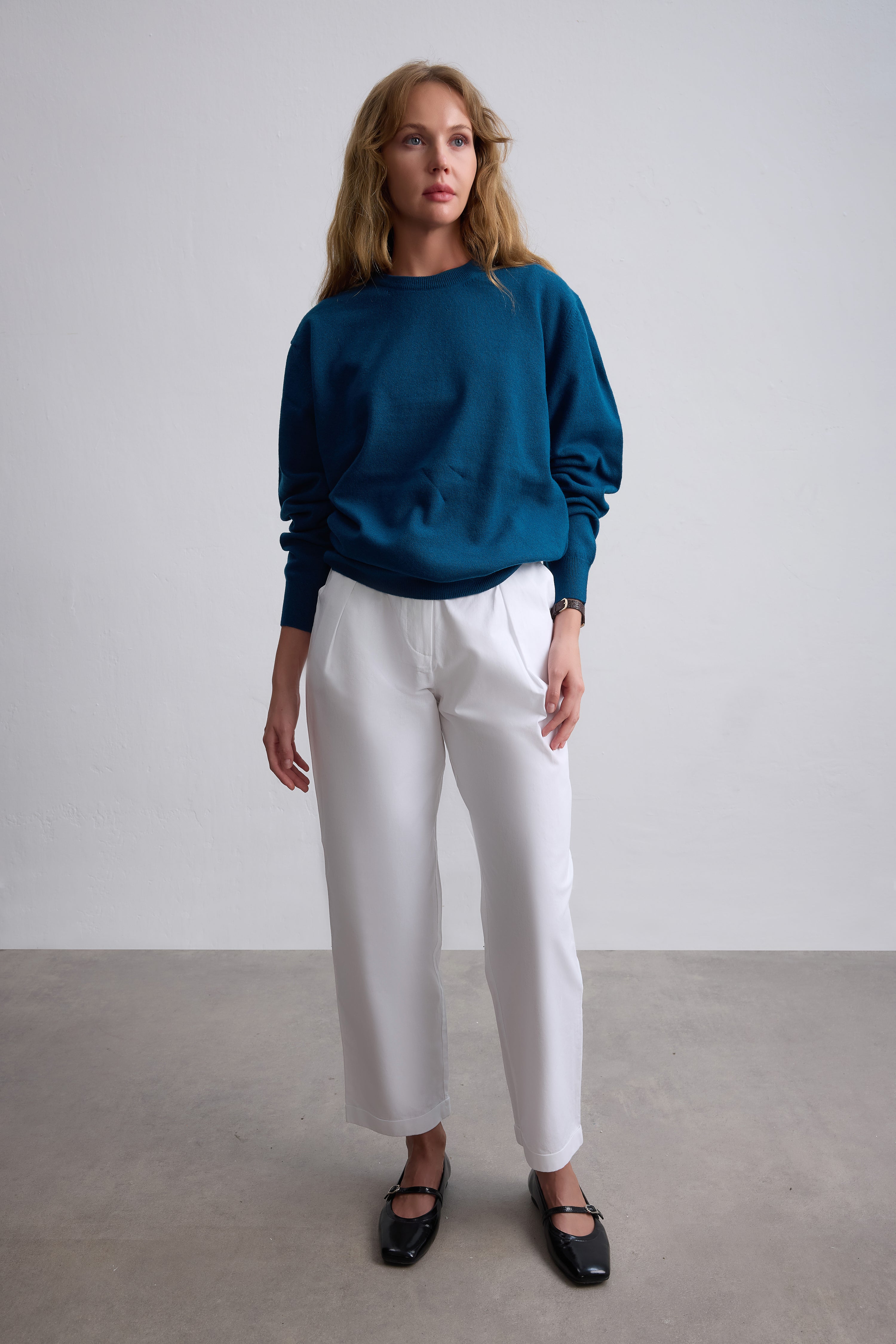 YUN BISIKLET YAKA UNISEX KAZAK PETROL MAVI