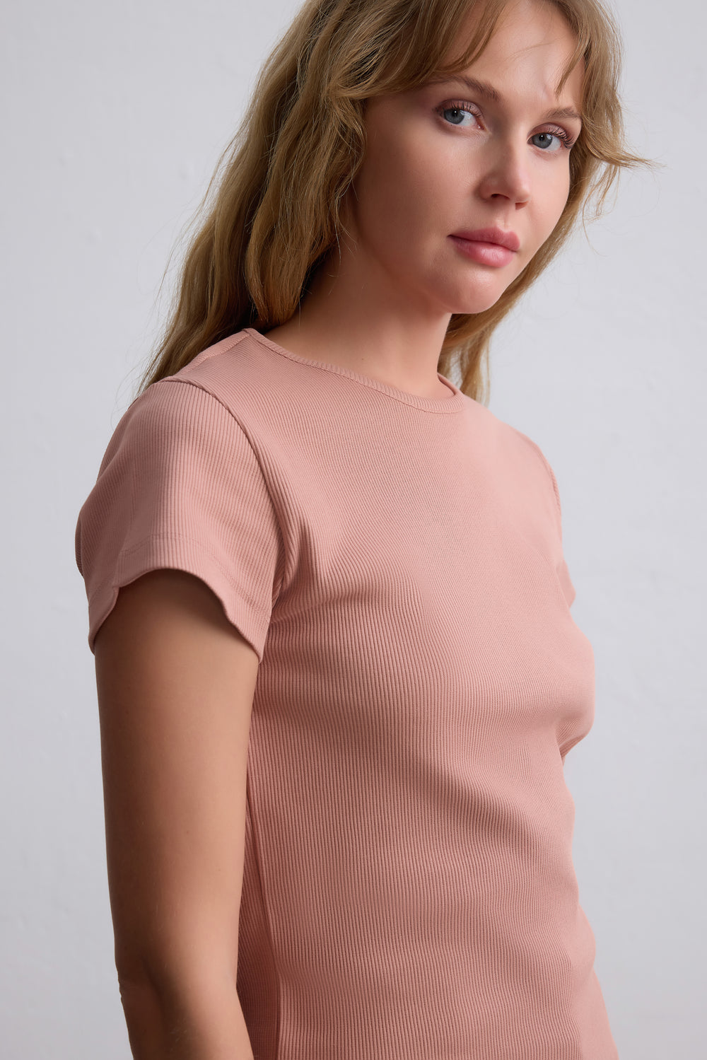 FITILLI KISA KOLLU PAMUK T-SHIRT ROSE