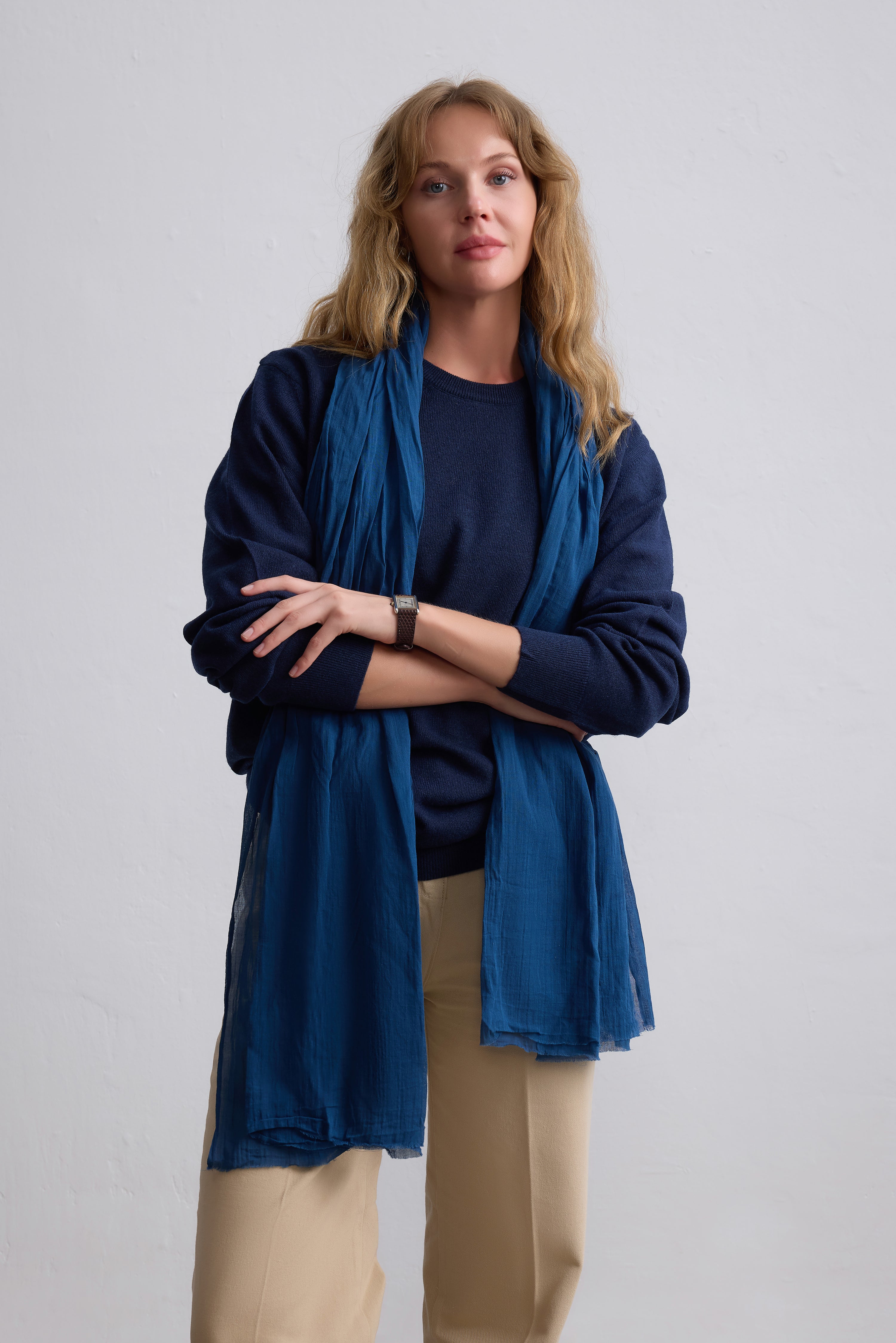 Indigo Denim Blue Organik Pamuk Handmade Sal