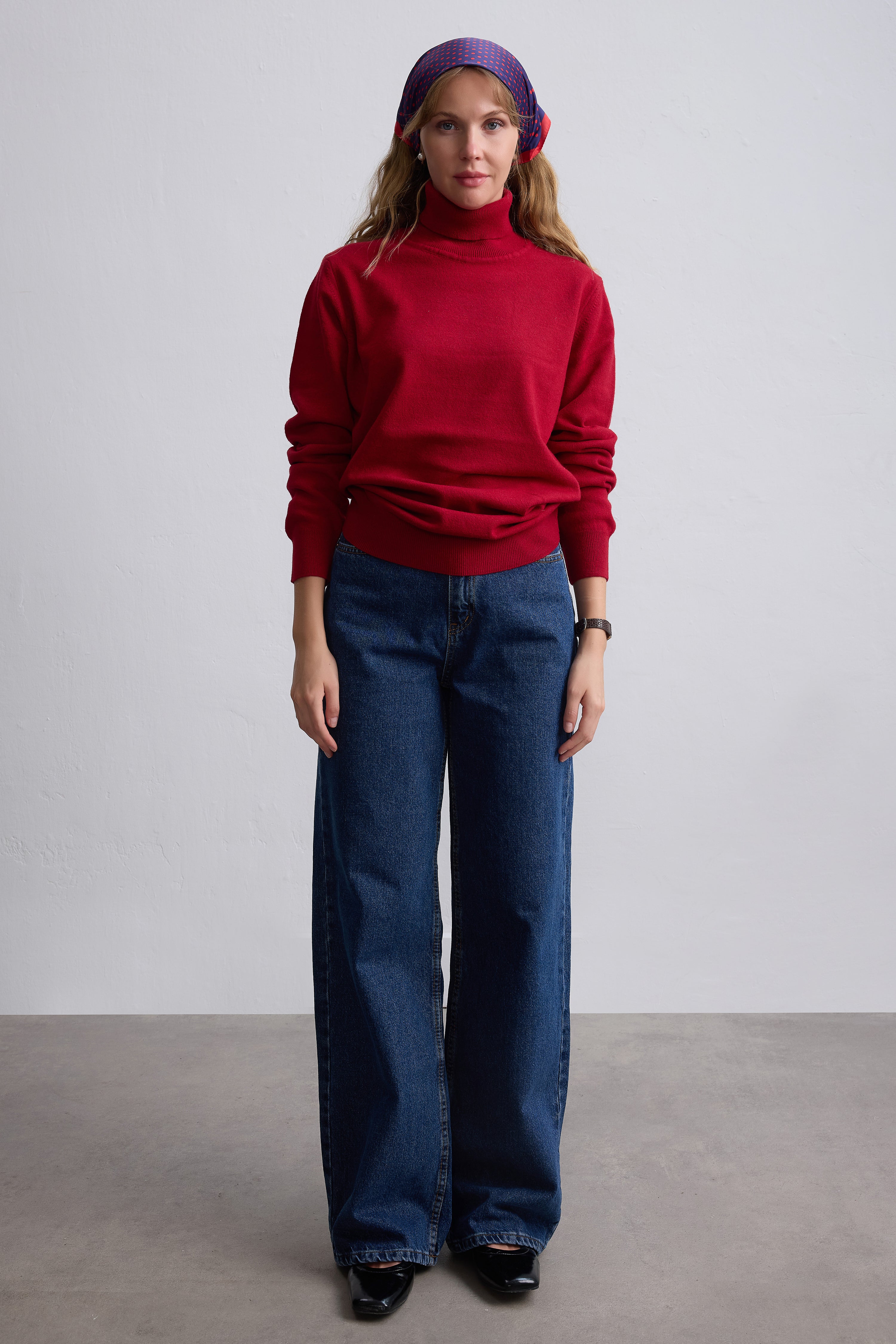 YUN YUKSEK YAKA UNISEX KAZAK KIRMIZI