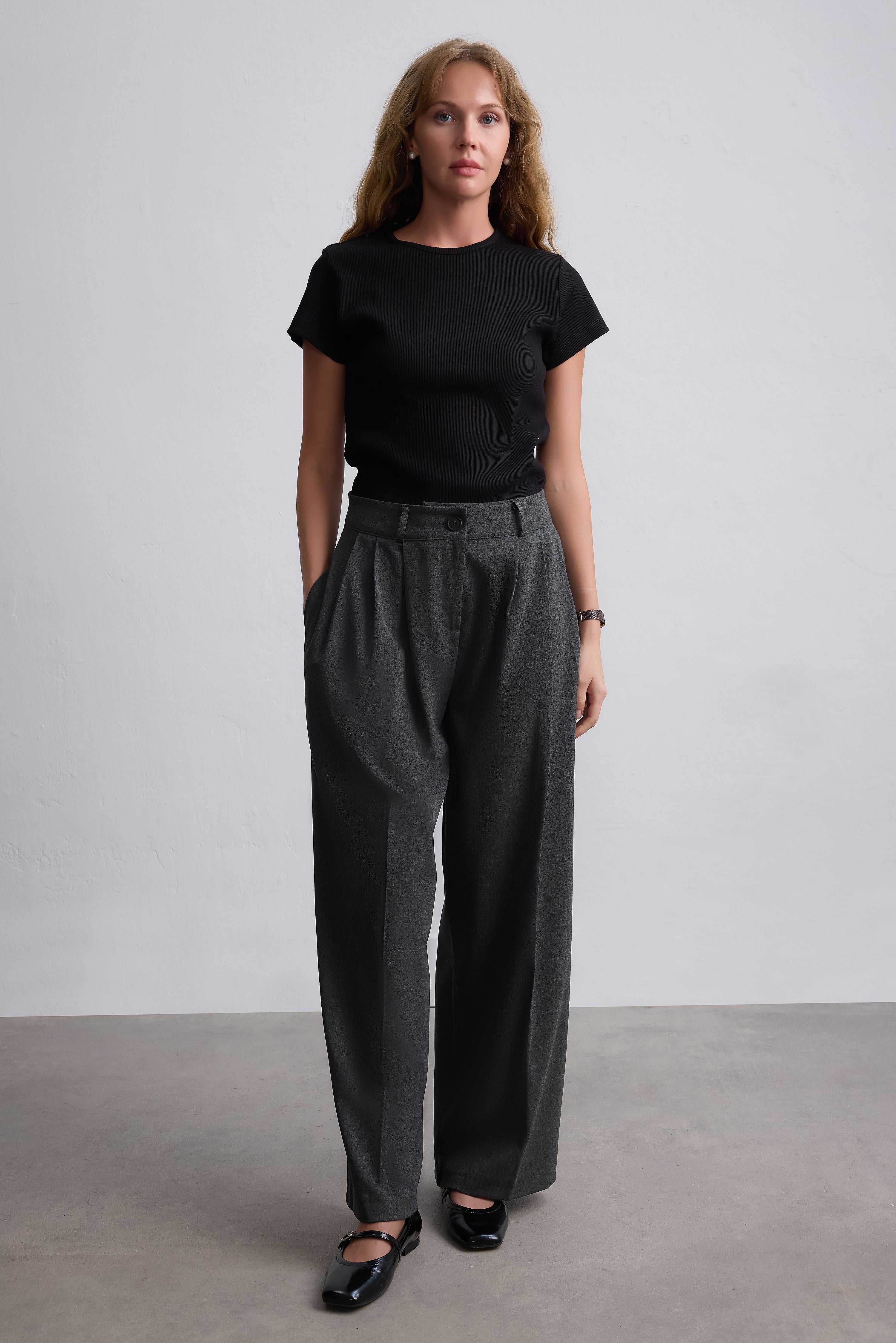 FITILLI KISA KOLLU PAMUK T-SHIRT SIYAH