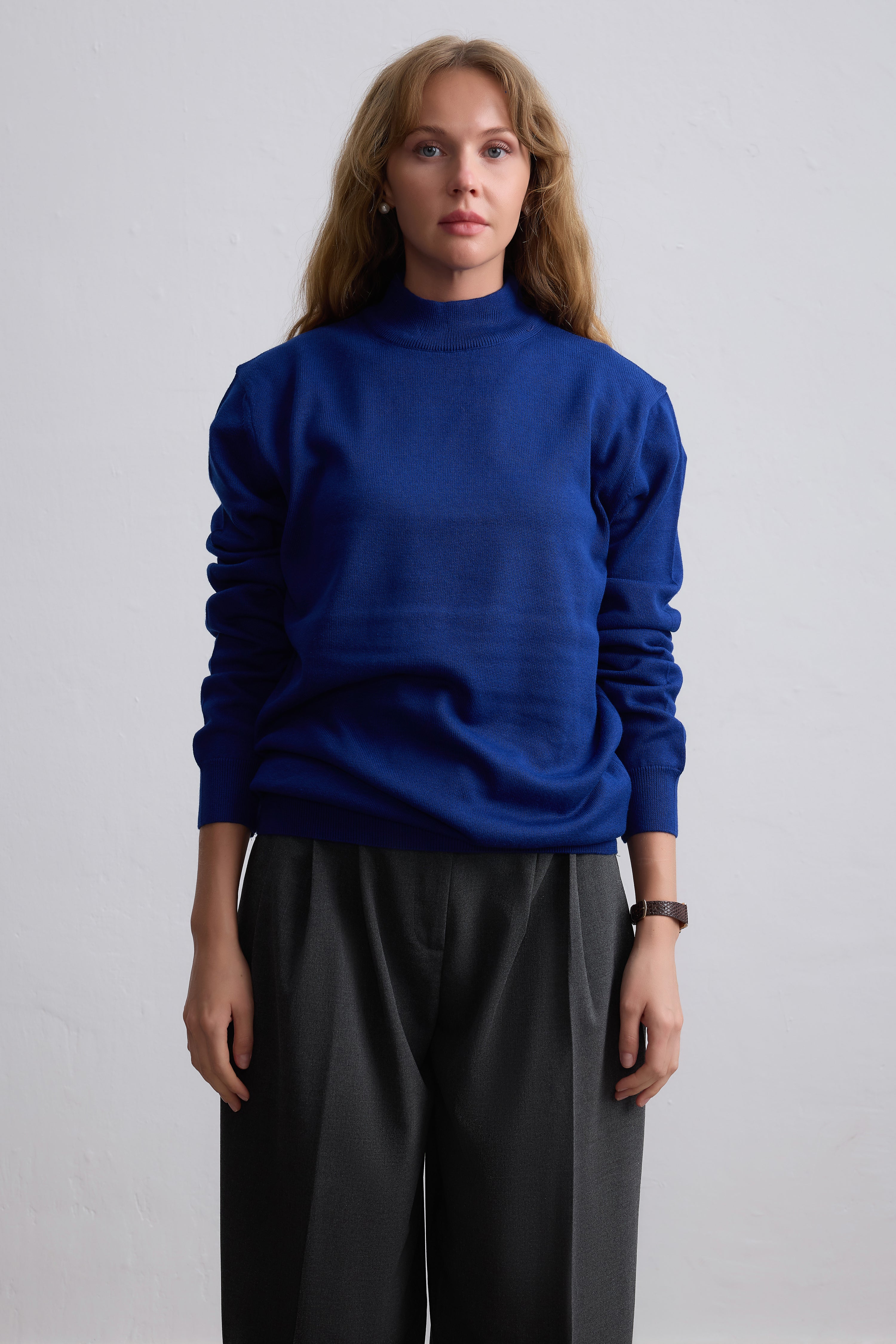 COTTON TURTLEneck UNISEX SWEATER SAX BLUE