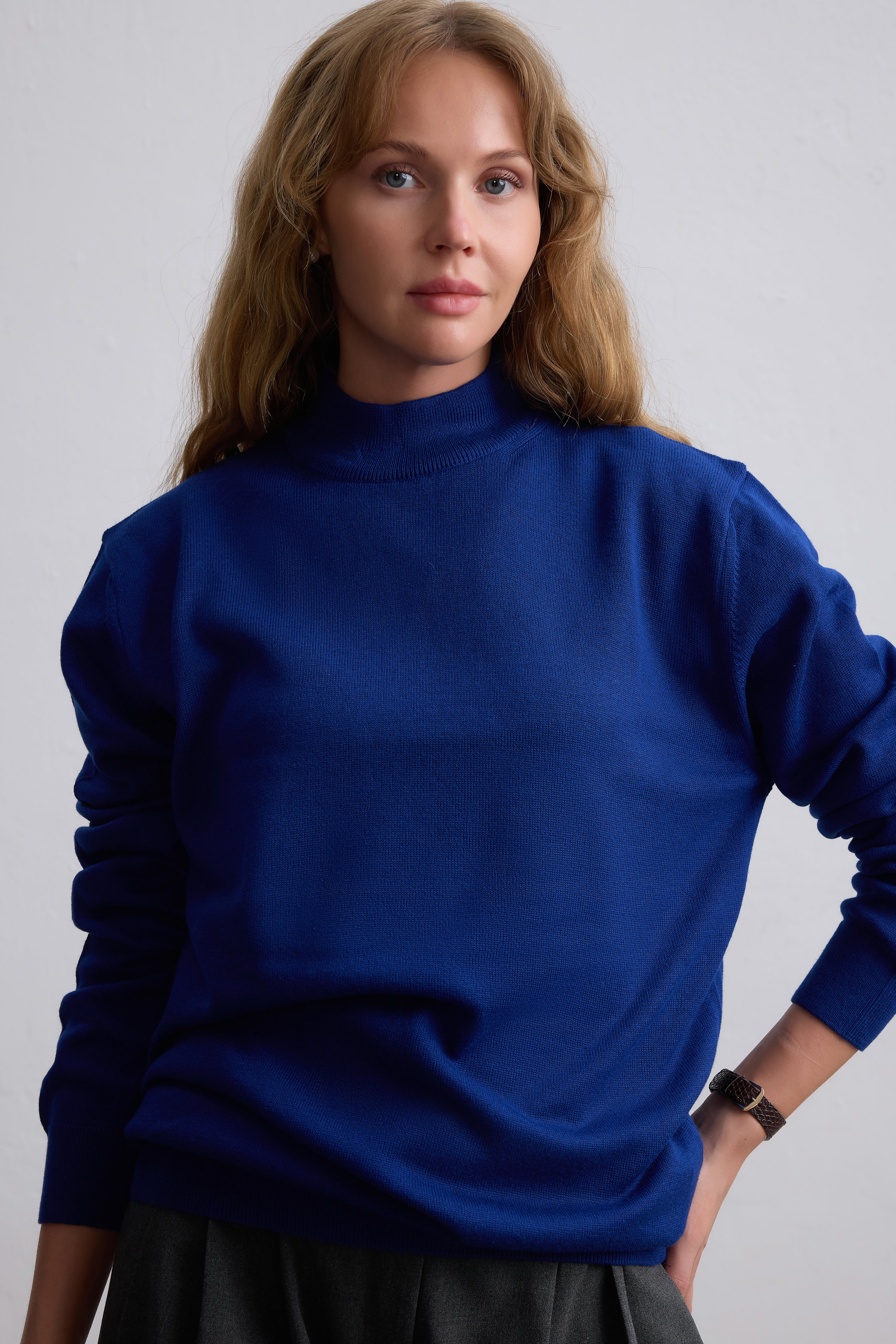 COTTON TURTLEneck UNISEX SWEATER SAX BLUE