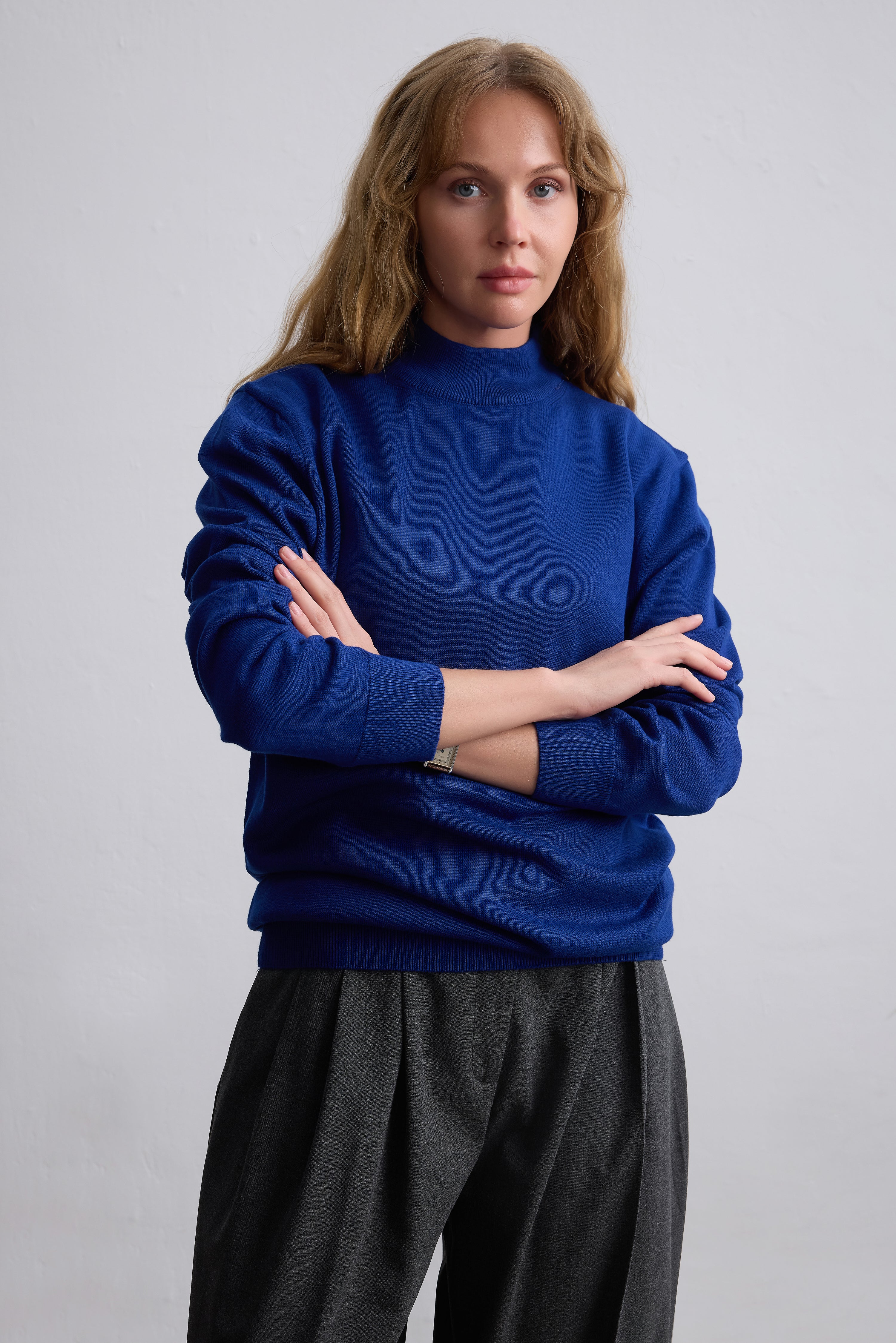 COTTON TURTLEneck UNISEX SWEATER SAX BLUE