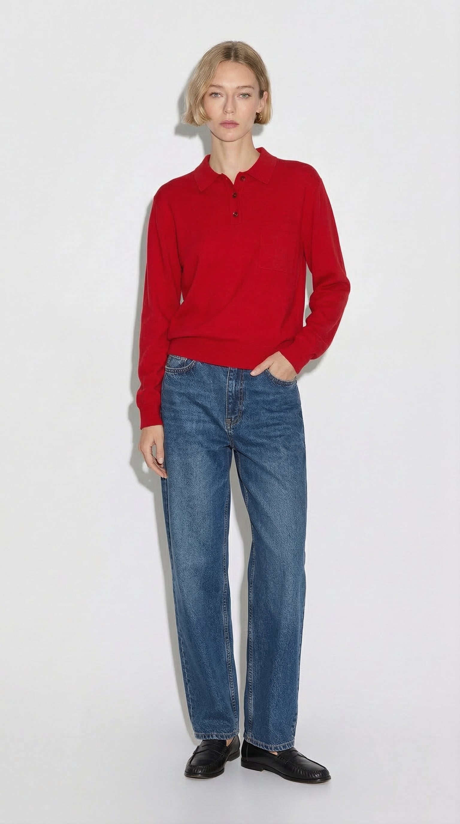 WOOL POLO COLLAR UNISEX SWEATER RED
