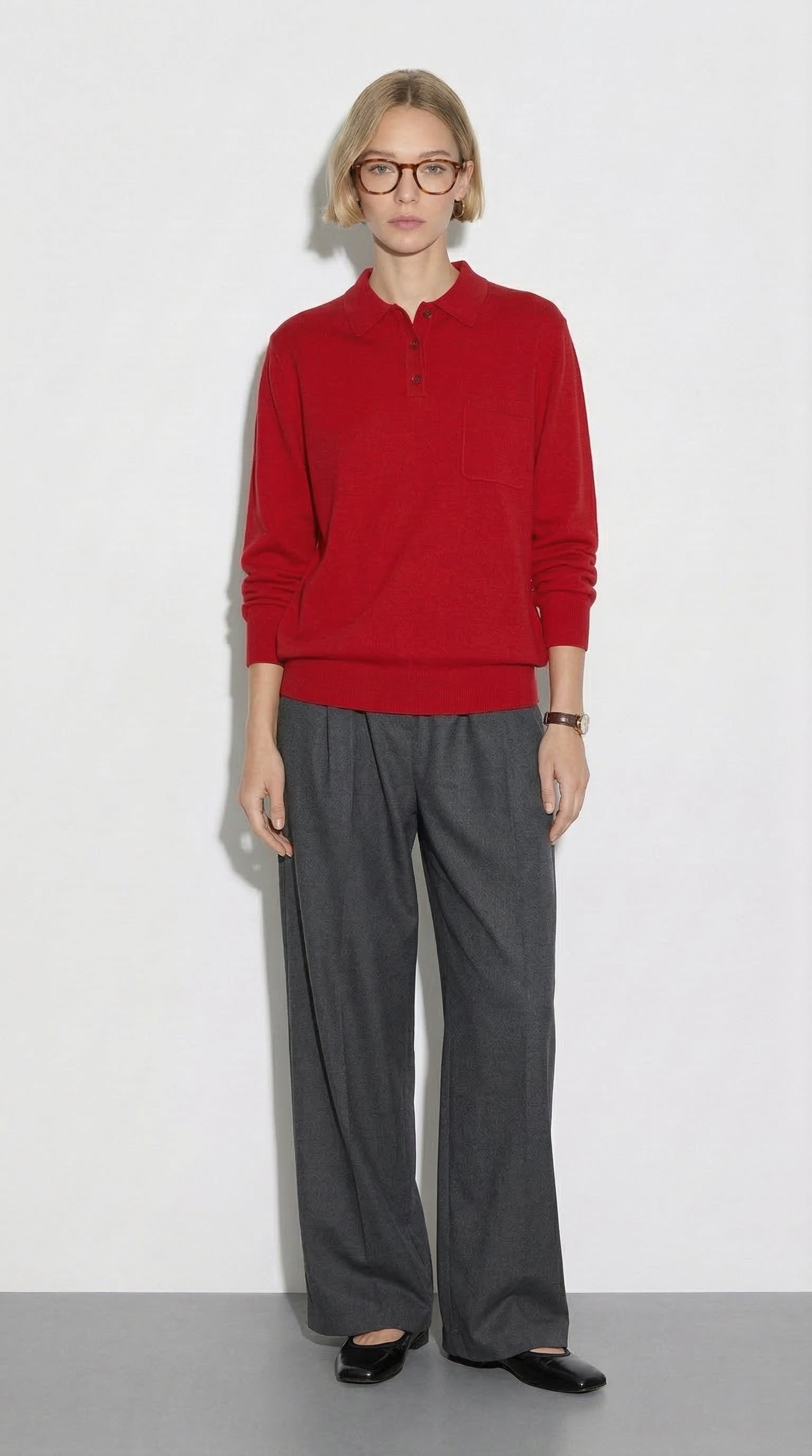 WOOL POLO COLLAR UNISEX SWEATER RED
