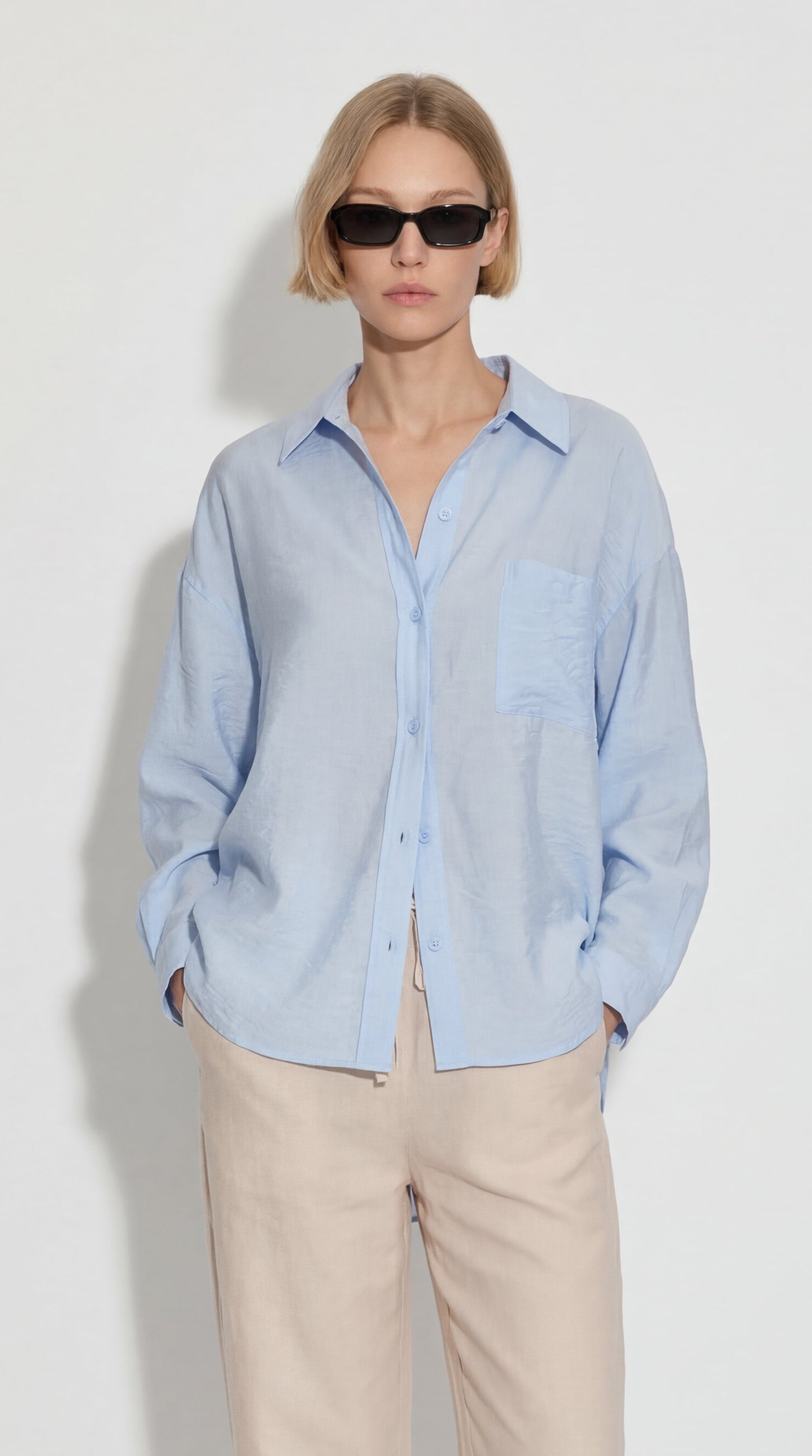 DOKUMLU CEPLI TENSEL GOMLEK MAVI