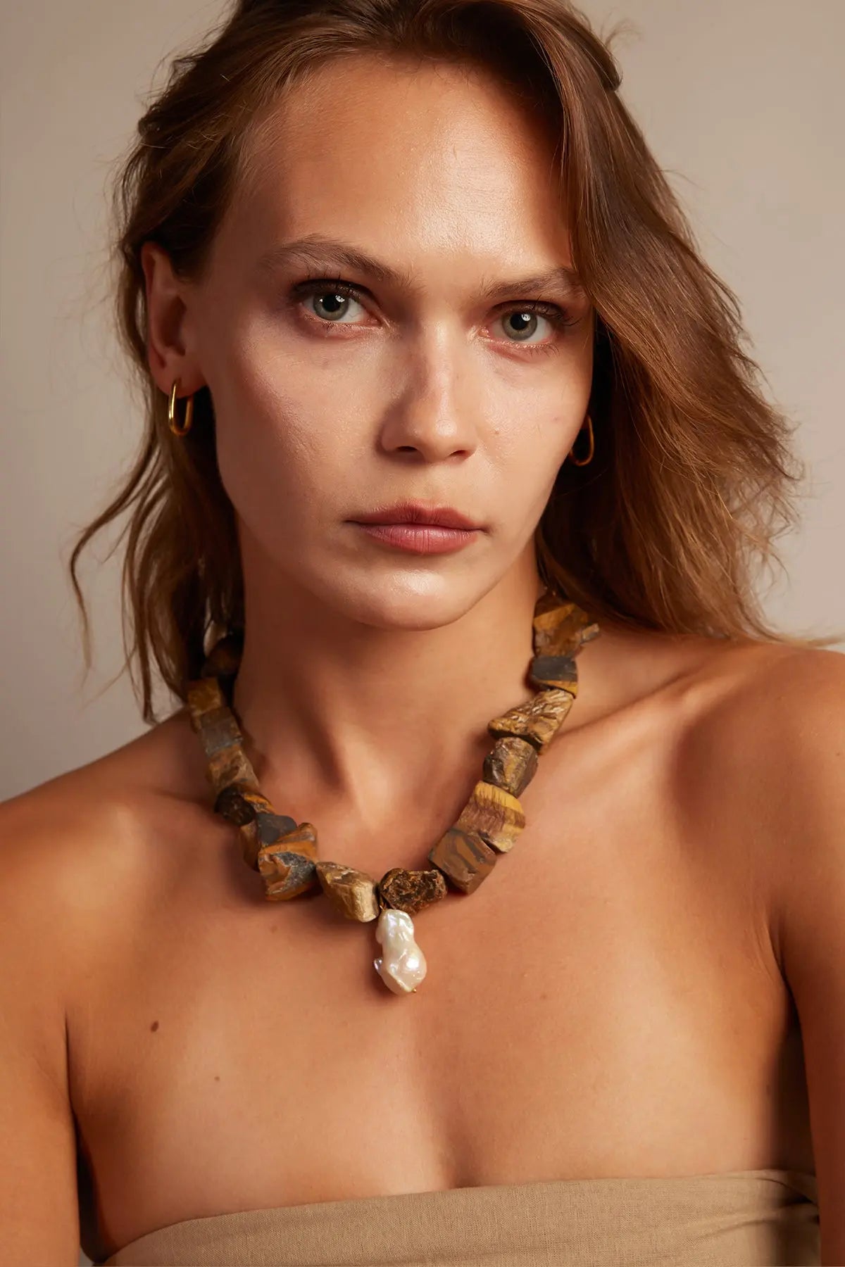 KRATOS BAROK İNCİLİ KAPLAN GÖZÜ KOLYE HARMONIOUS