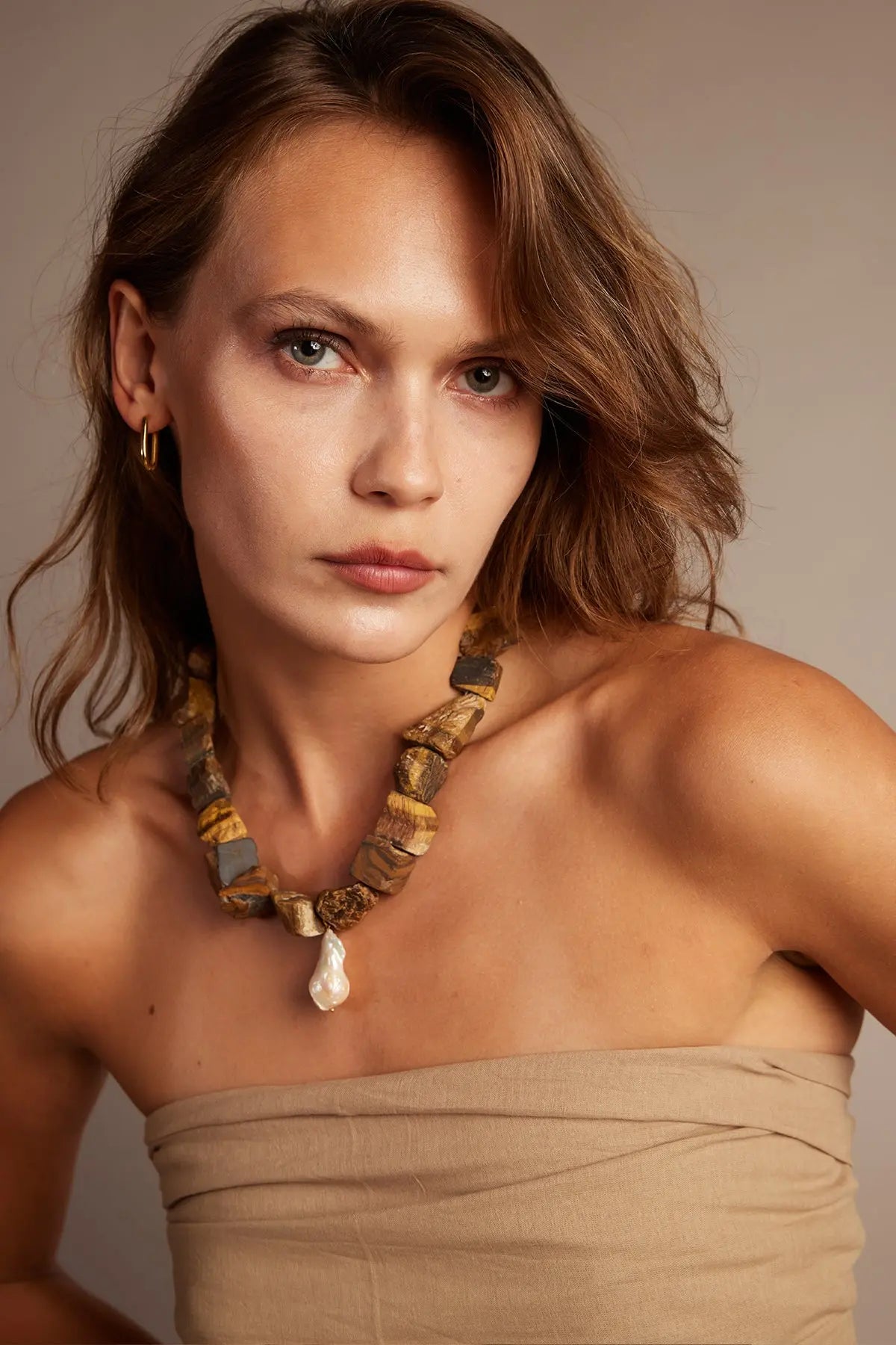 KRATOS BAROK İNCİLİ KAPLAN GÖZÜ KOLYE HARMONIOUS