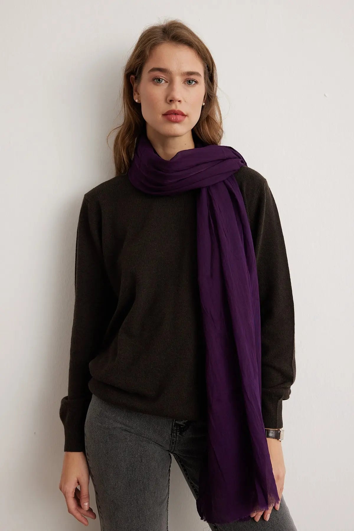Violette Organik Pamuk El Boyama Şal HARMONIOUS