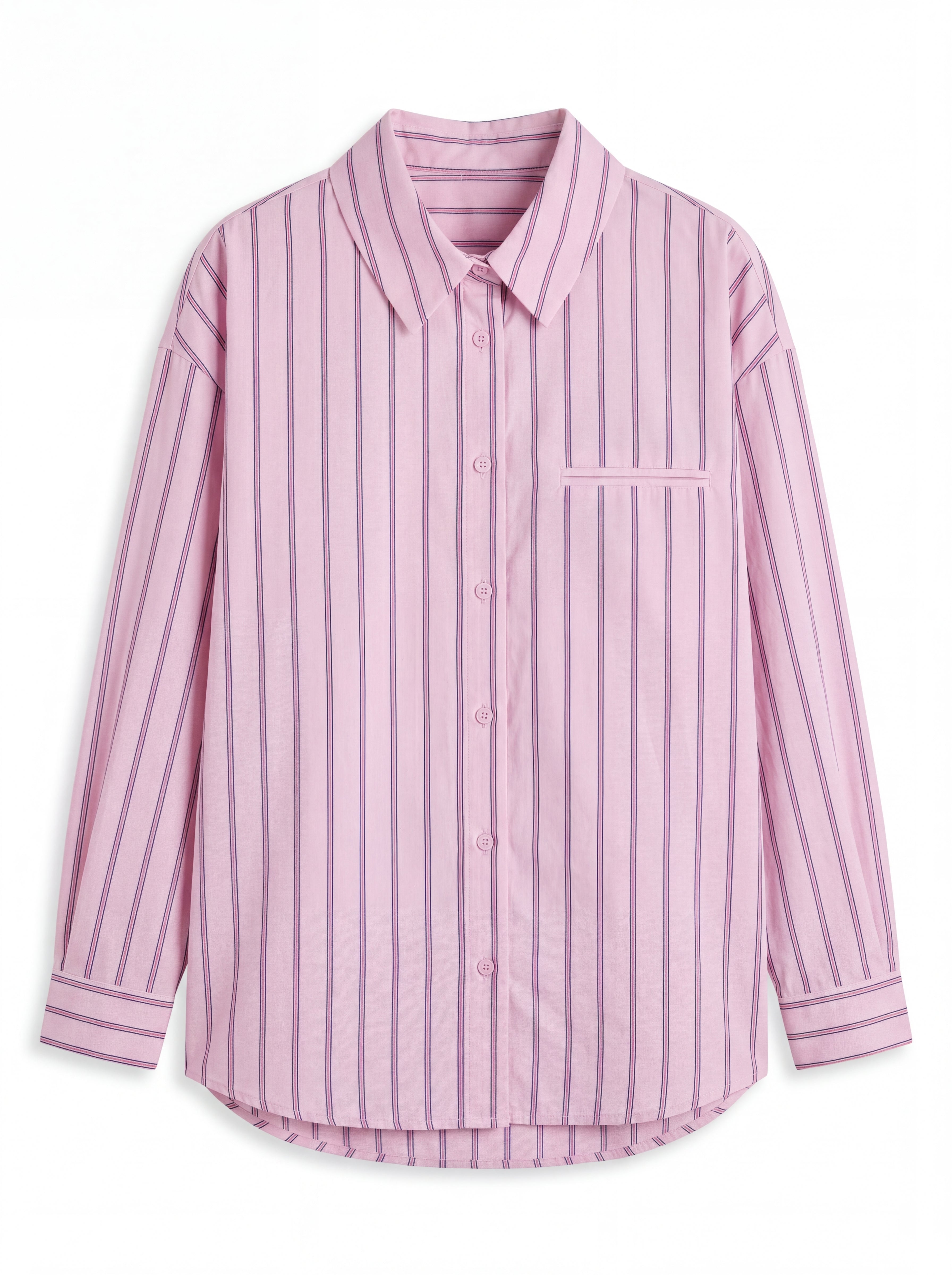 CEP DETAYLI CIZGILI POPLIN GOMLEK PEMBE